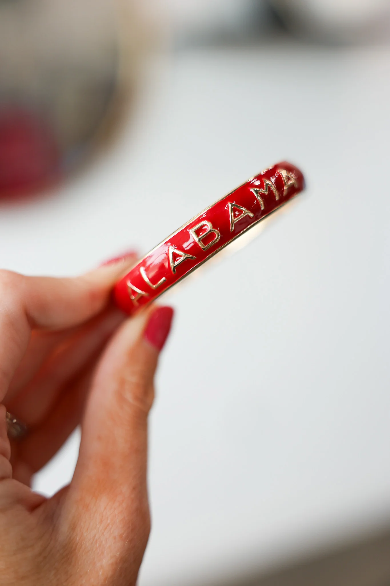 Alabama Sculpted Enamel Hinge Bangle - Red - Image 4