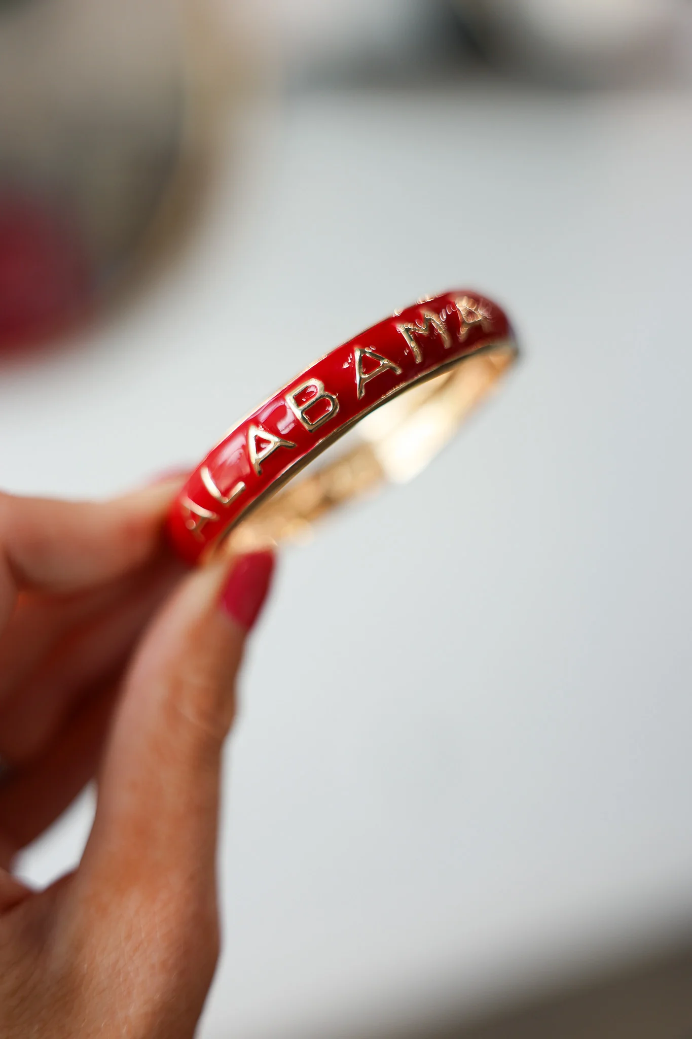 Alabama Sculpted Enamel Hinge Bangle - Red - Image 5