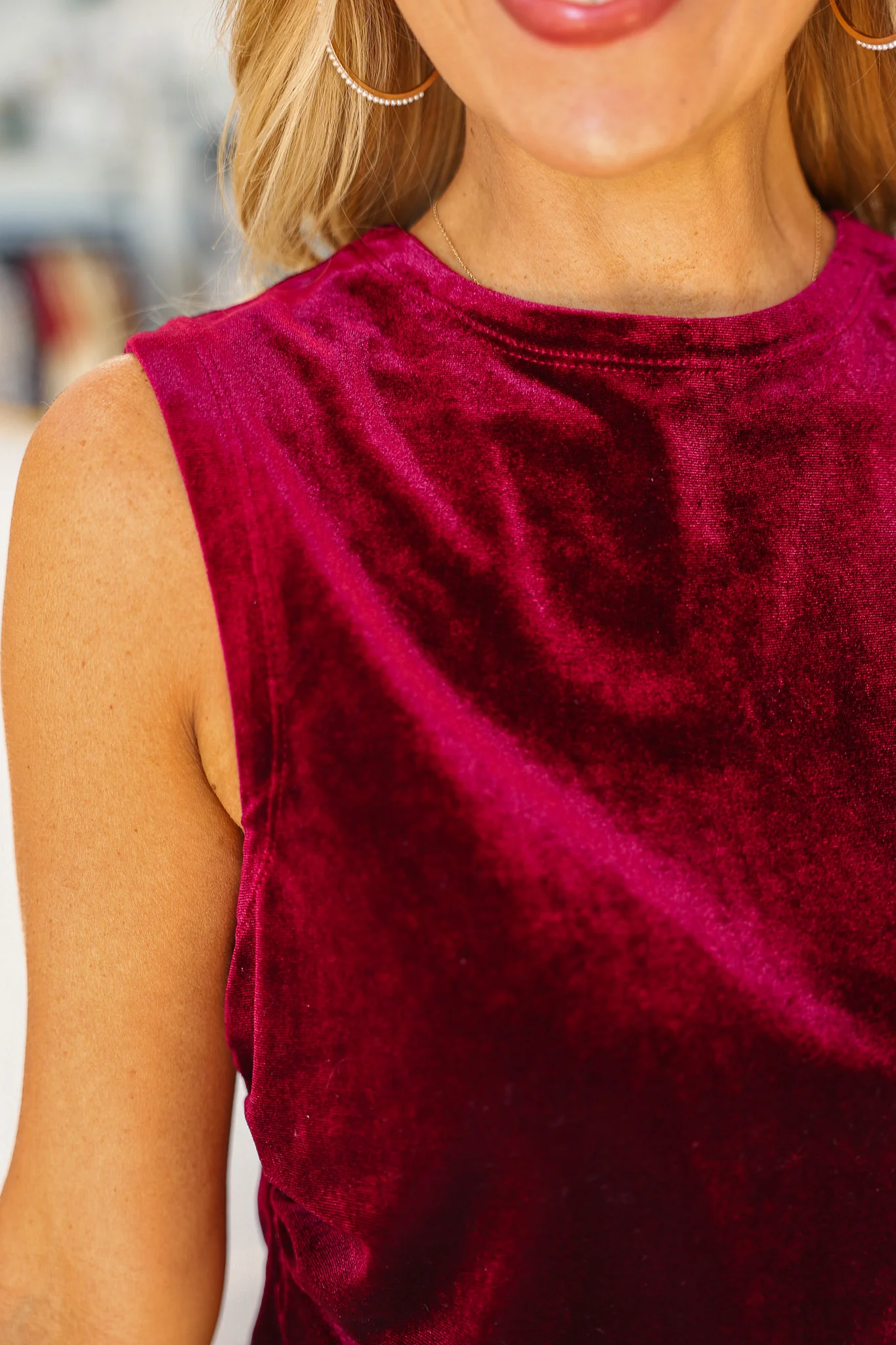 Asymmetrical Velvet Tank - Cherry - Image 6