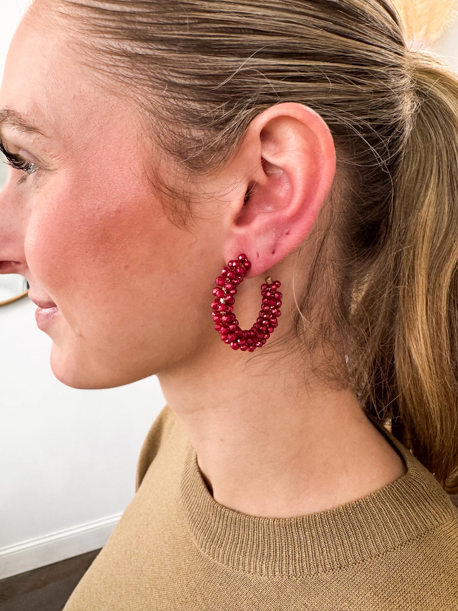 Beaded Hoops - Berry - Image 2