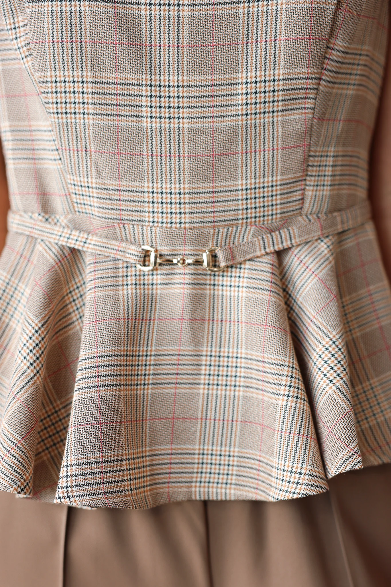 Belted Peplum Top - Brown - Image 6