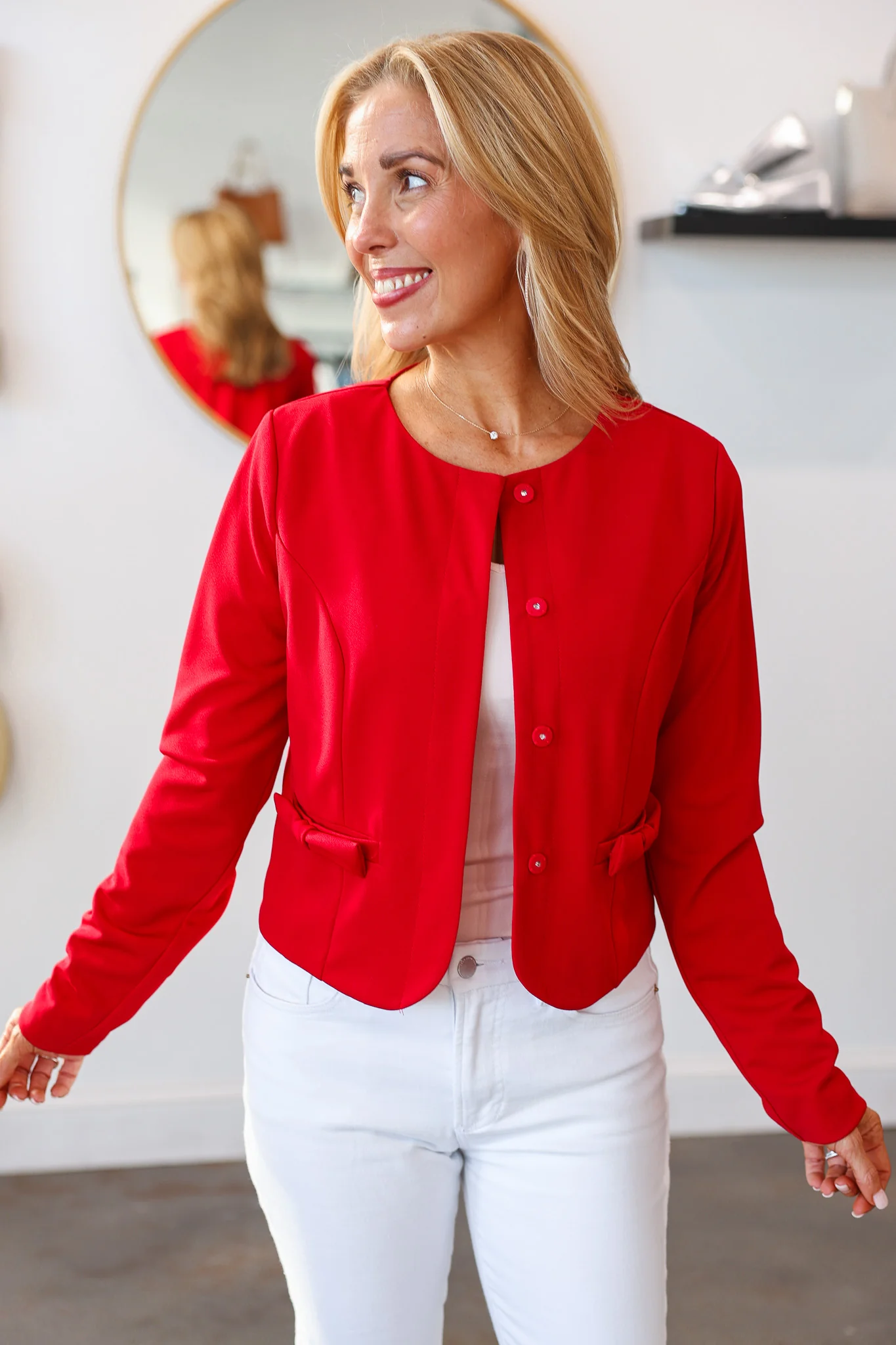 Bow Pocket Ponte Jacket - Red - Image 3