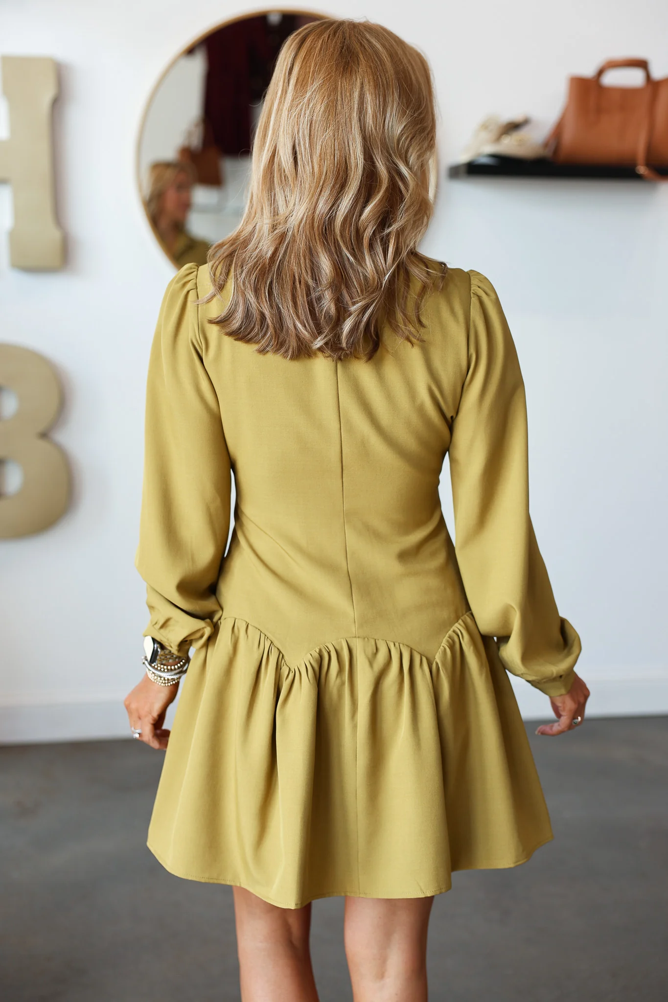 Button Front Drop Waist Dress - Chartreuse - Image 5