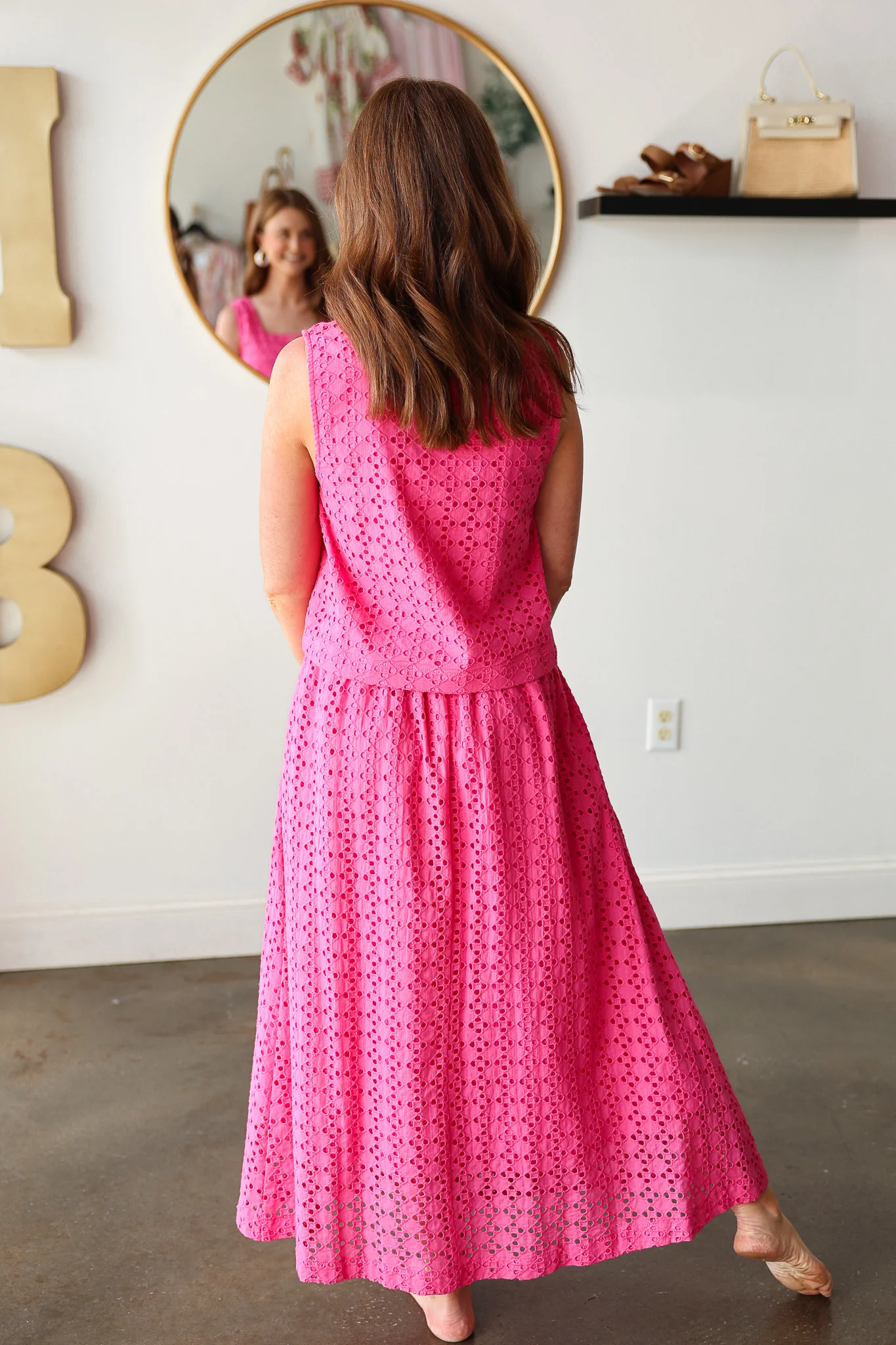 Button Front Eyelet Top - Pink - Image 8