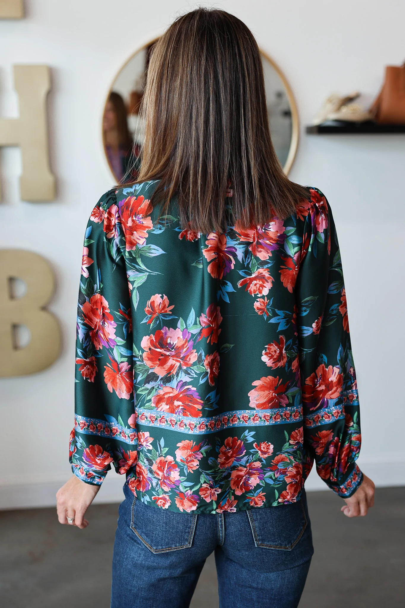 Button Front Printed Top - Deep Green - Image 5