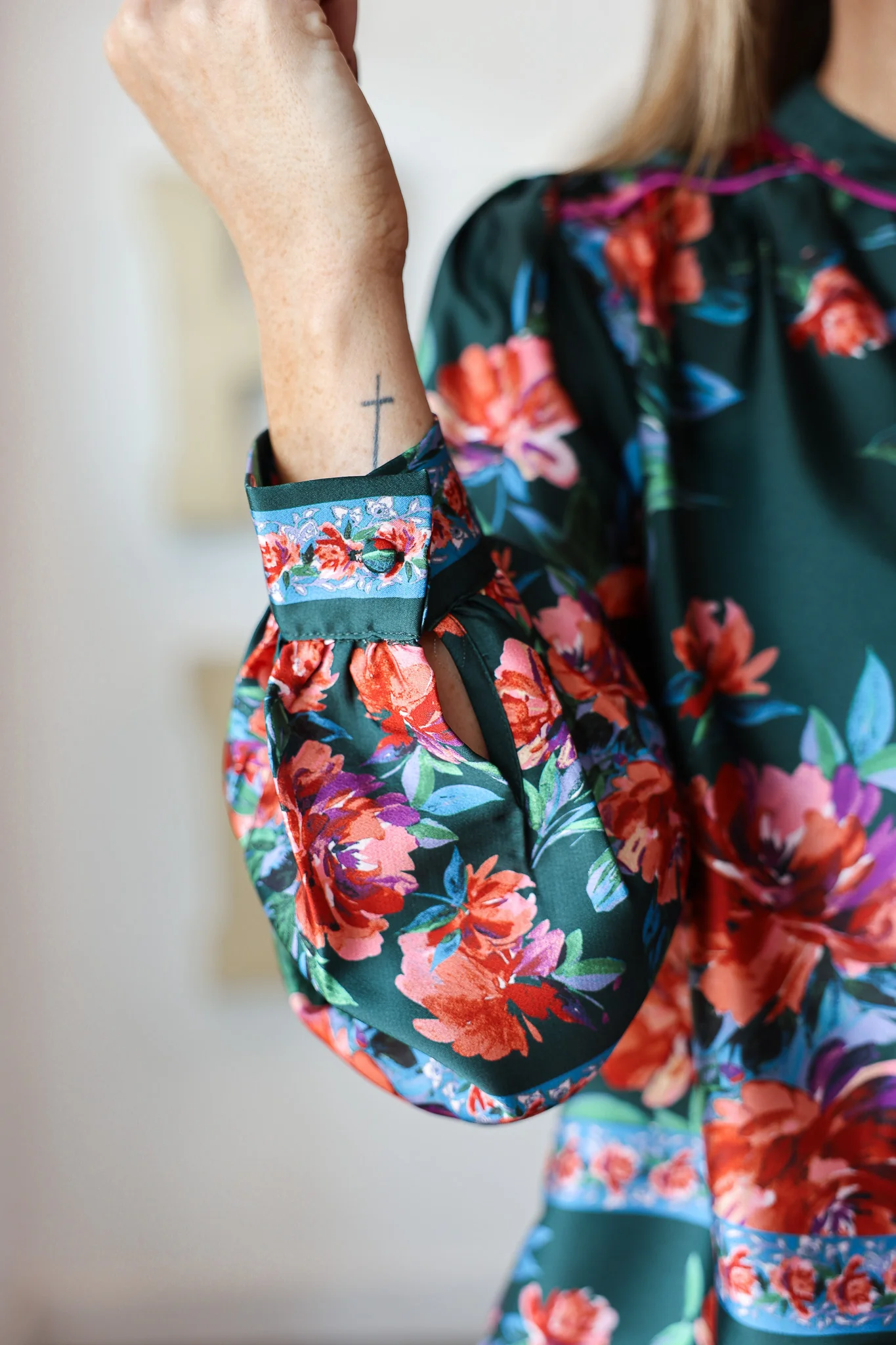 Button Front Printed Top - Deep Green - Image 8