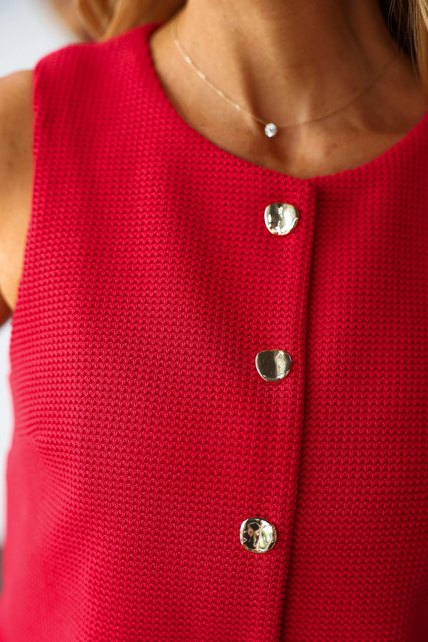 Button Front Tank - Red - Image 7