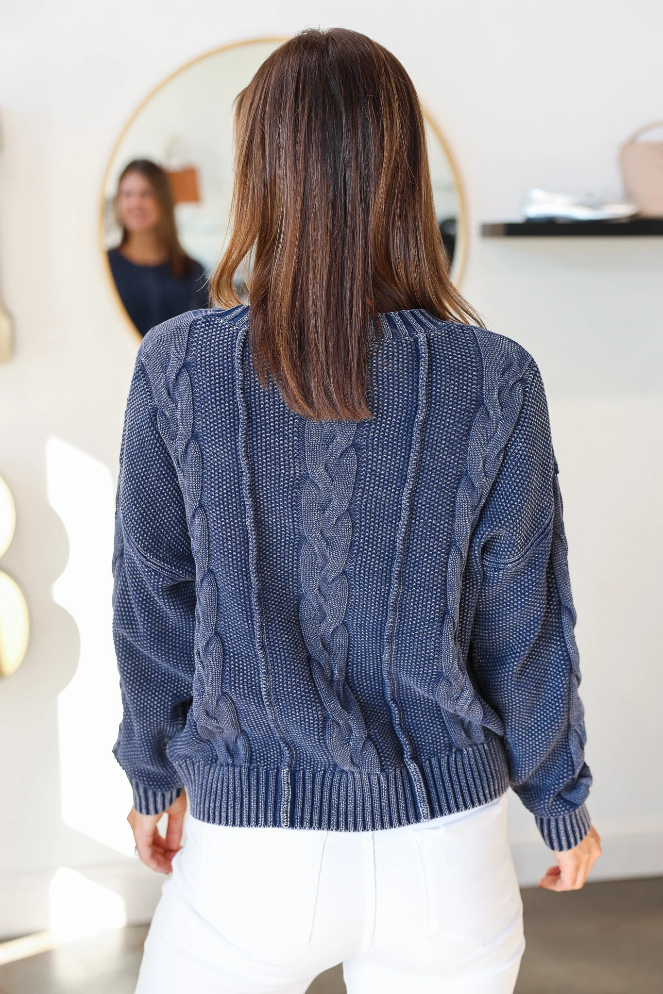 Cable Knit Sweater - Navy - Image 4