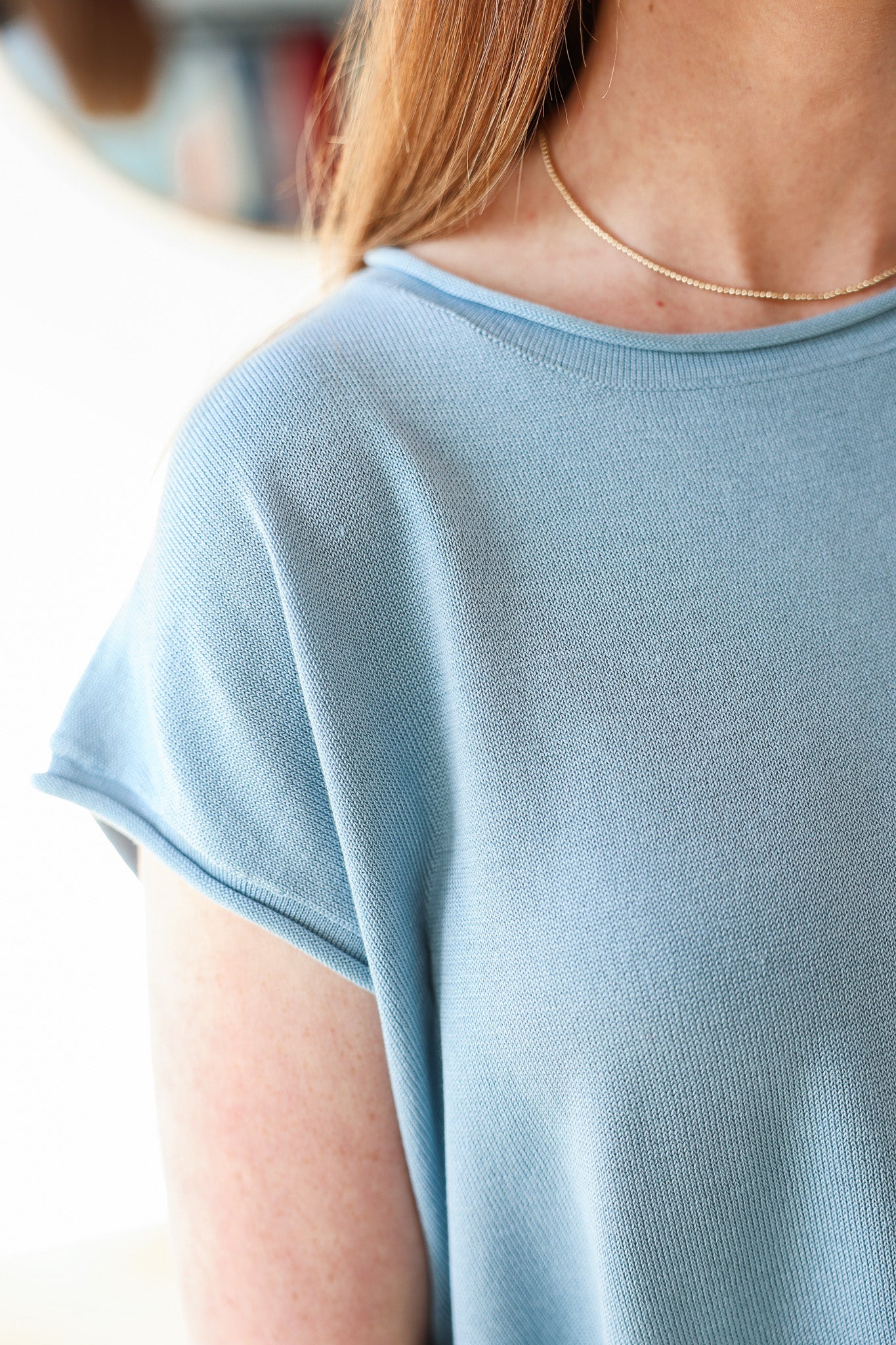 Cap Sleeve Knit Top - Blue - Image 6