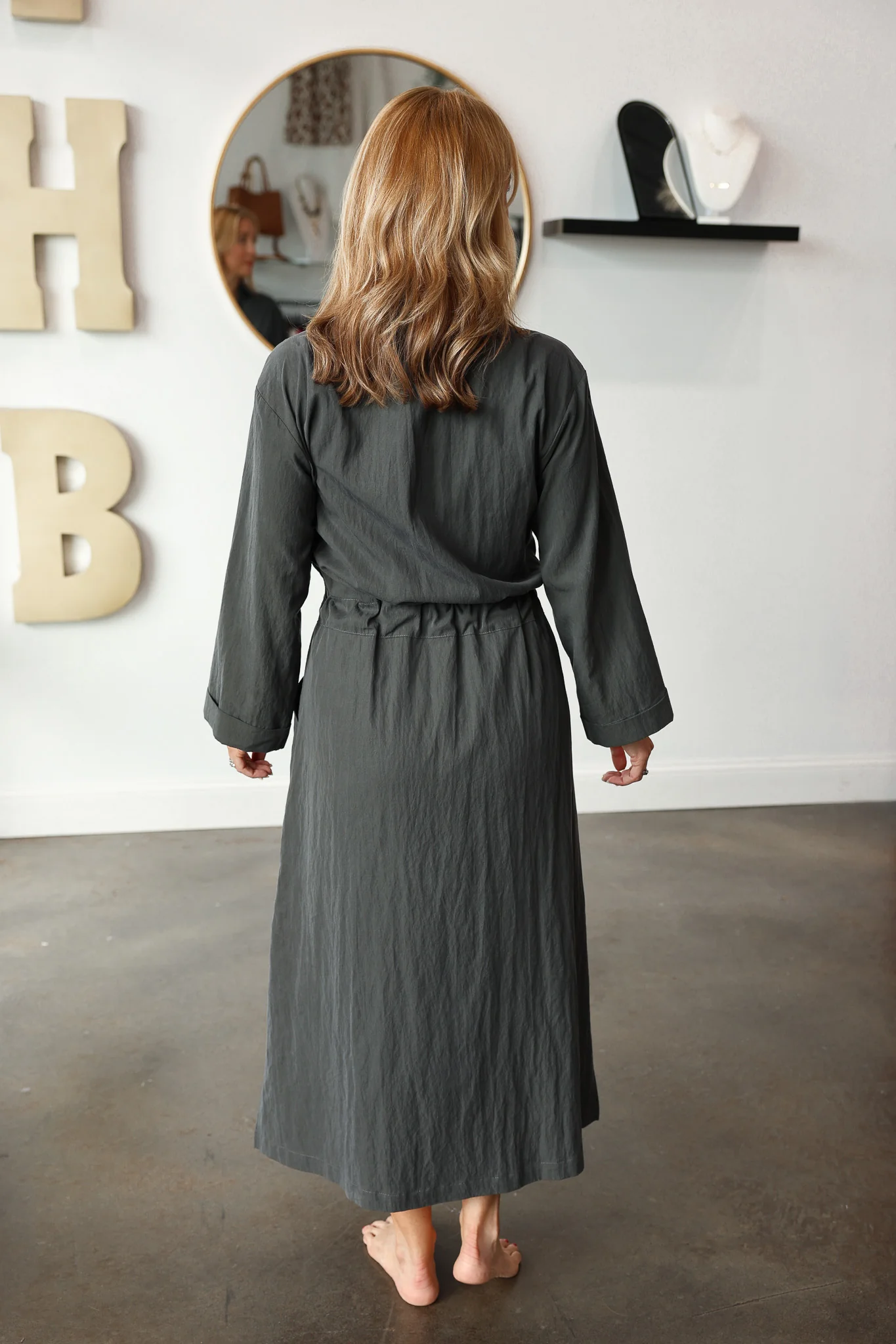 Cinch Waist Shirt Dress - Charcoal - Image 6