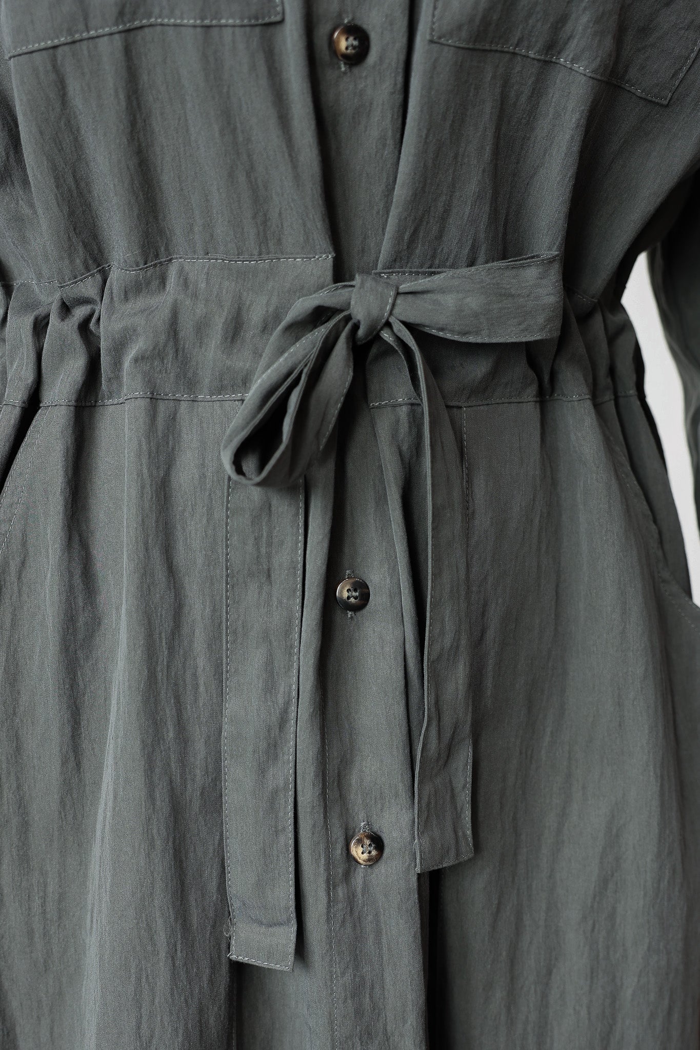 Cinch Waist Shirt Dress - Charcoal - Image 8