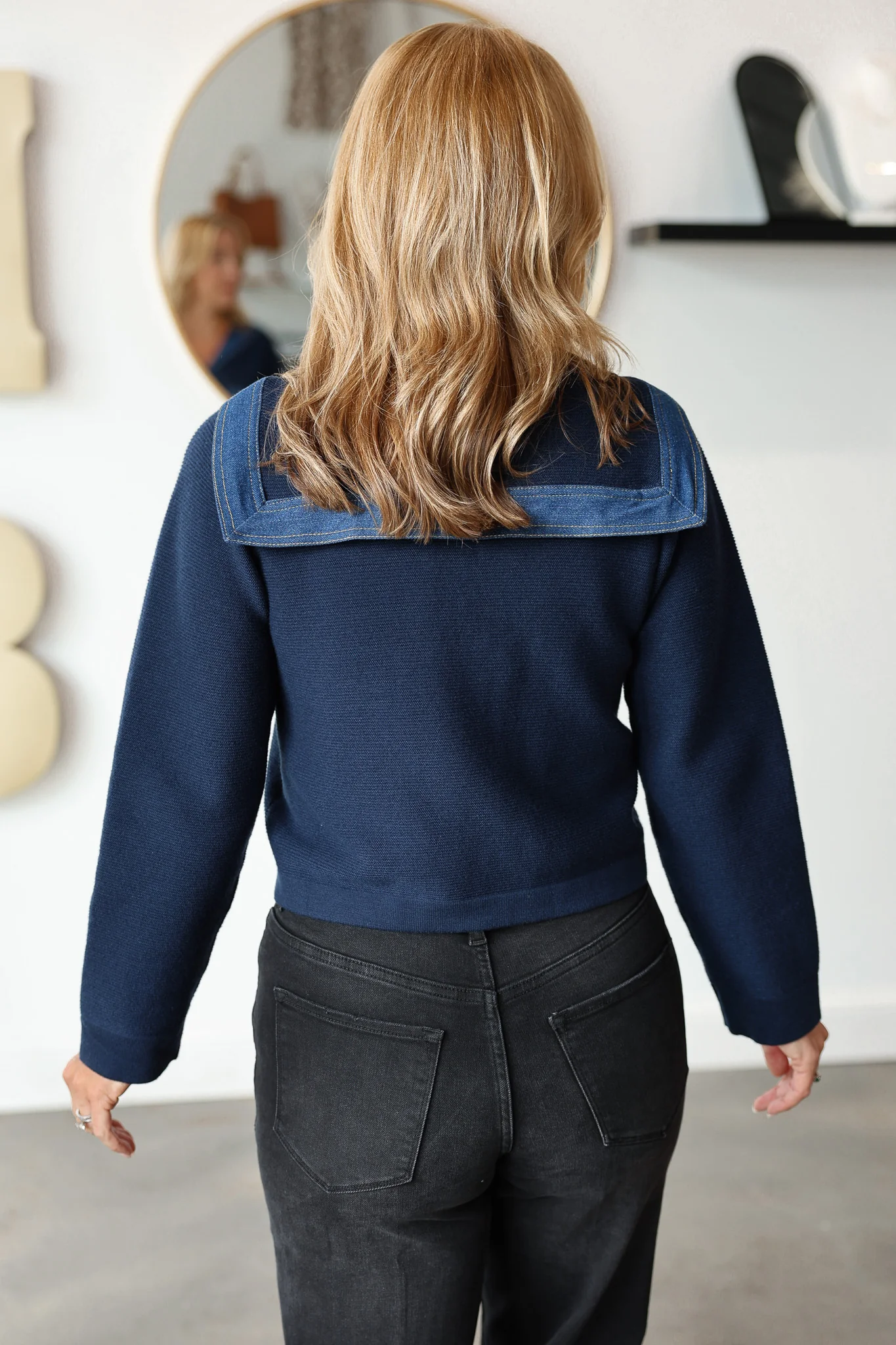 Contrast Denim Jacket - Navy - Image 6