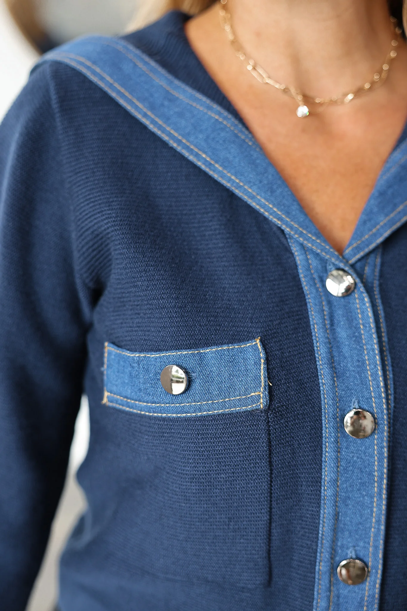 Contrast Denim Jacket - Navy - Image 7