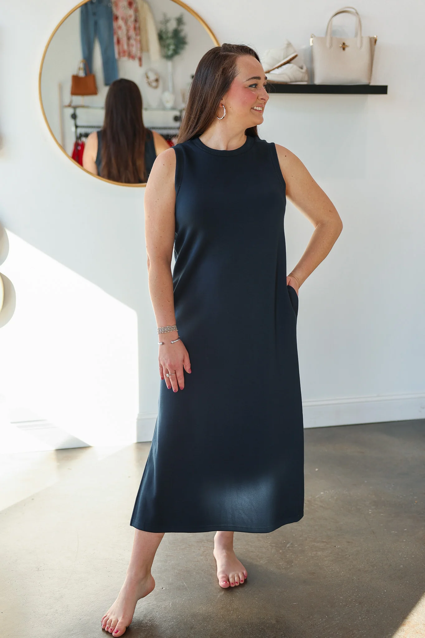 Contrast Trim Maxi Scuba Dress - Navy - Image 3