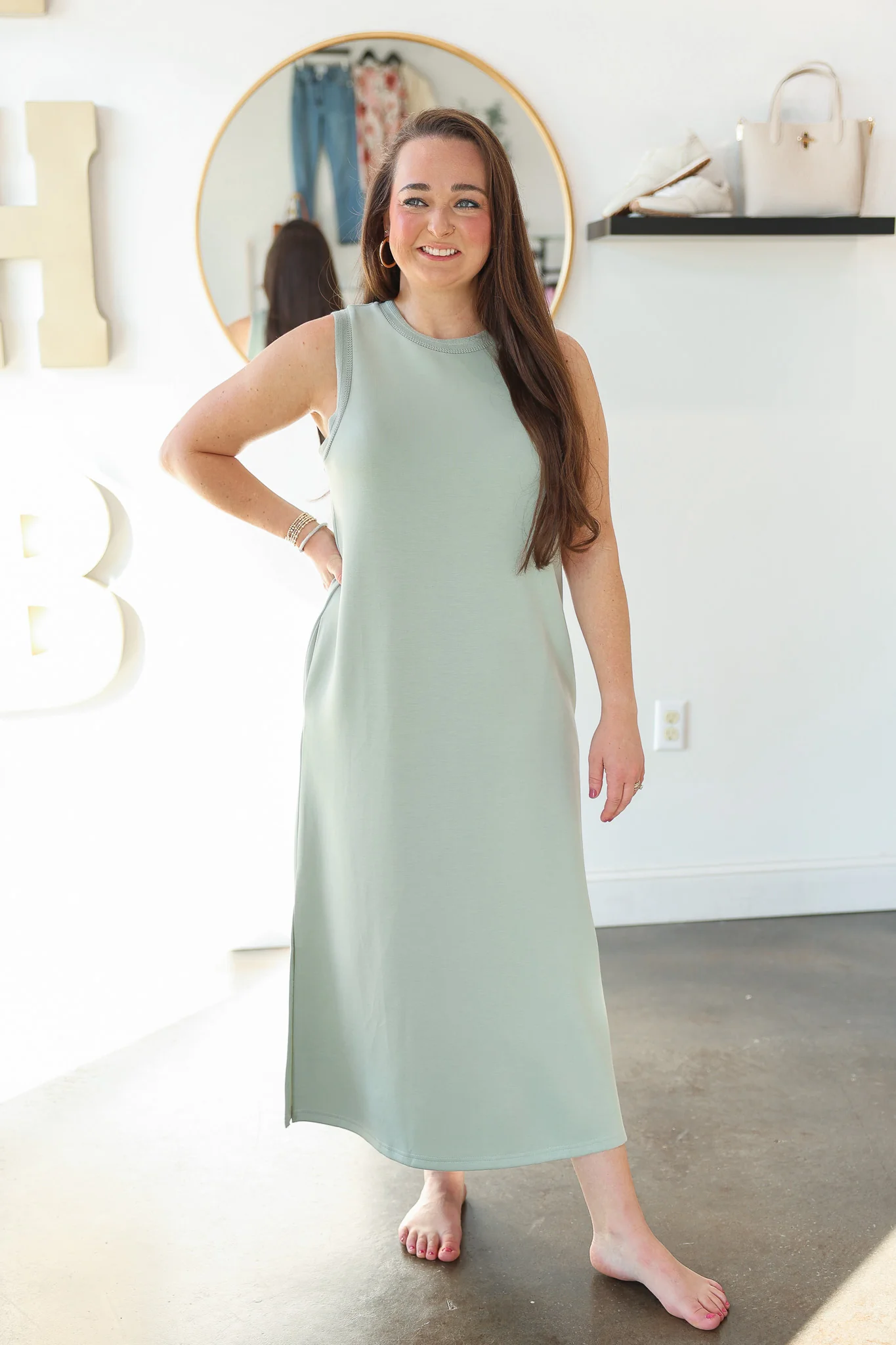 Contrast Trim Maxi Scuba Dress - Sage - Image 3