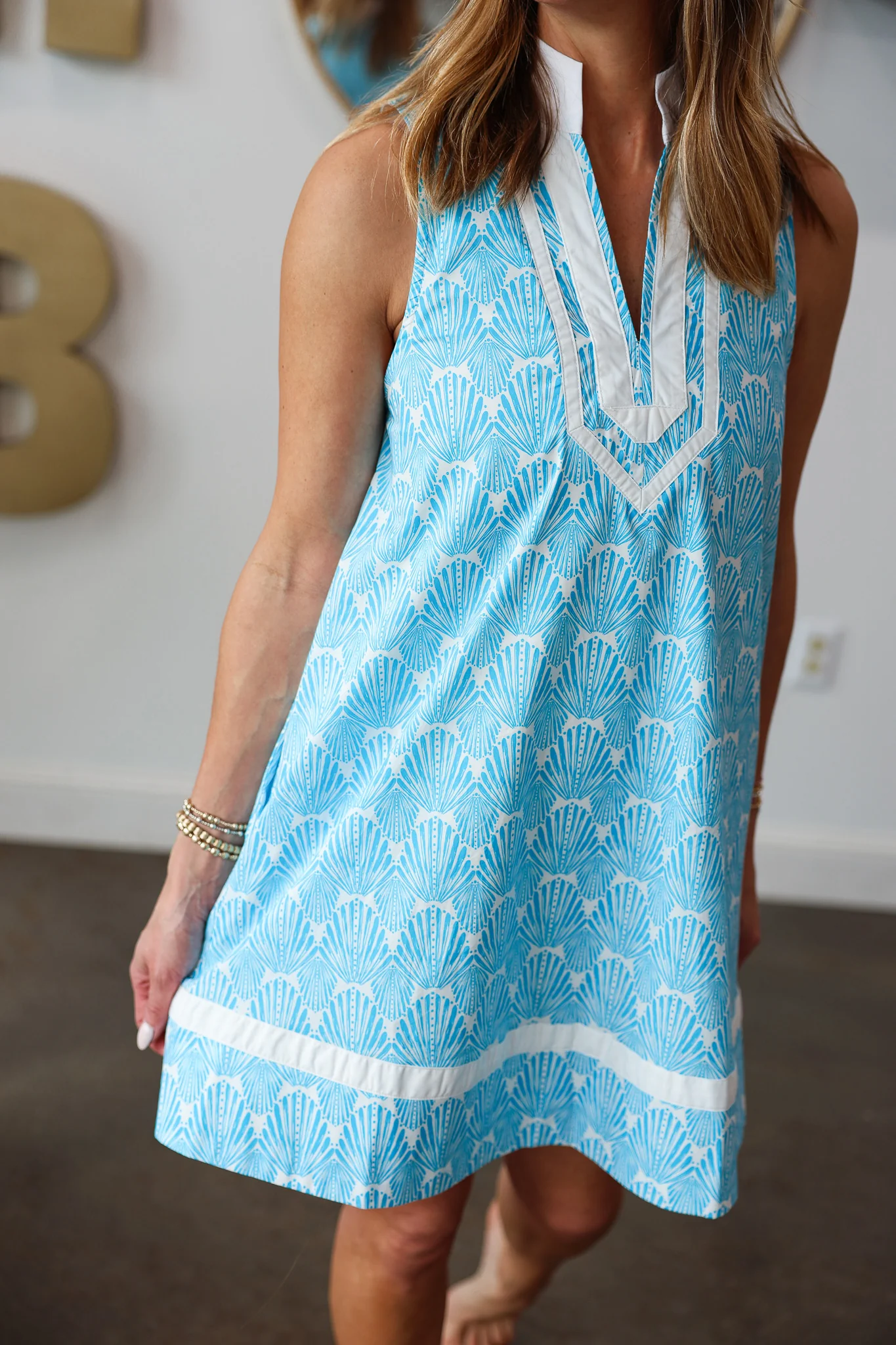 Contrast Trim Printed Dress - Aqua - Image 5