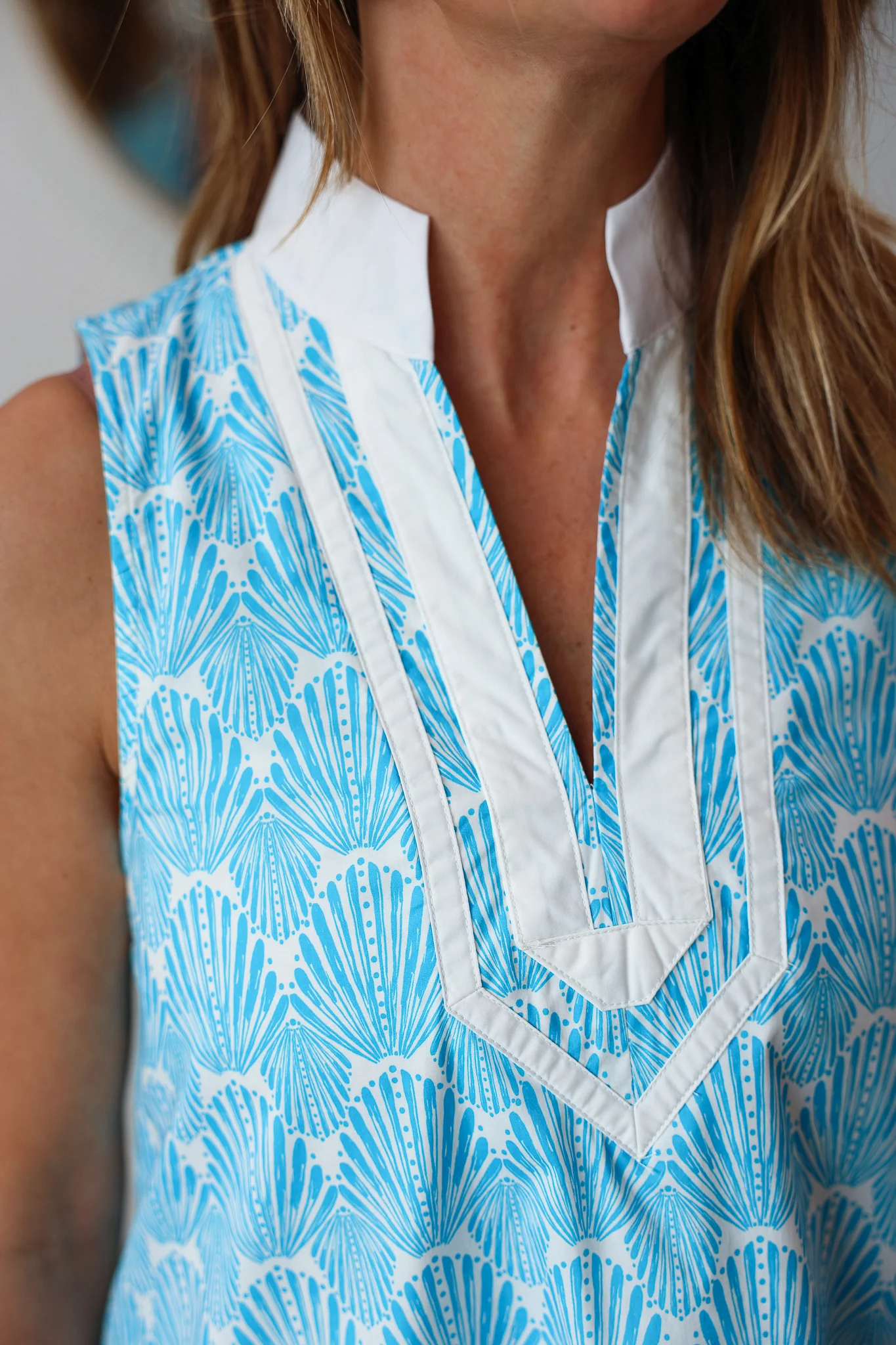 Contrast Trim Printed Dress - Aqua - Image 8