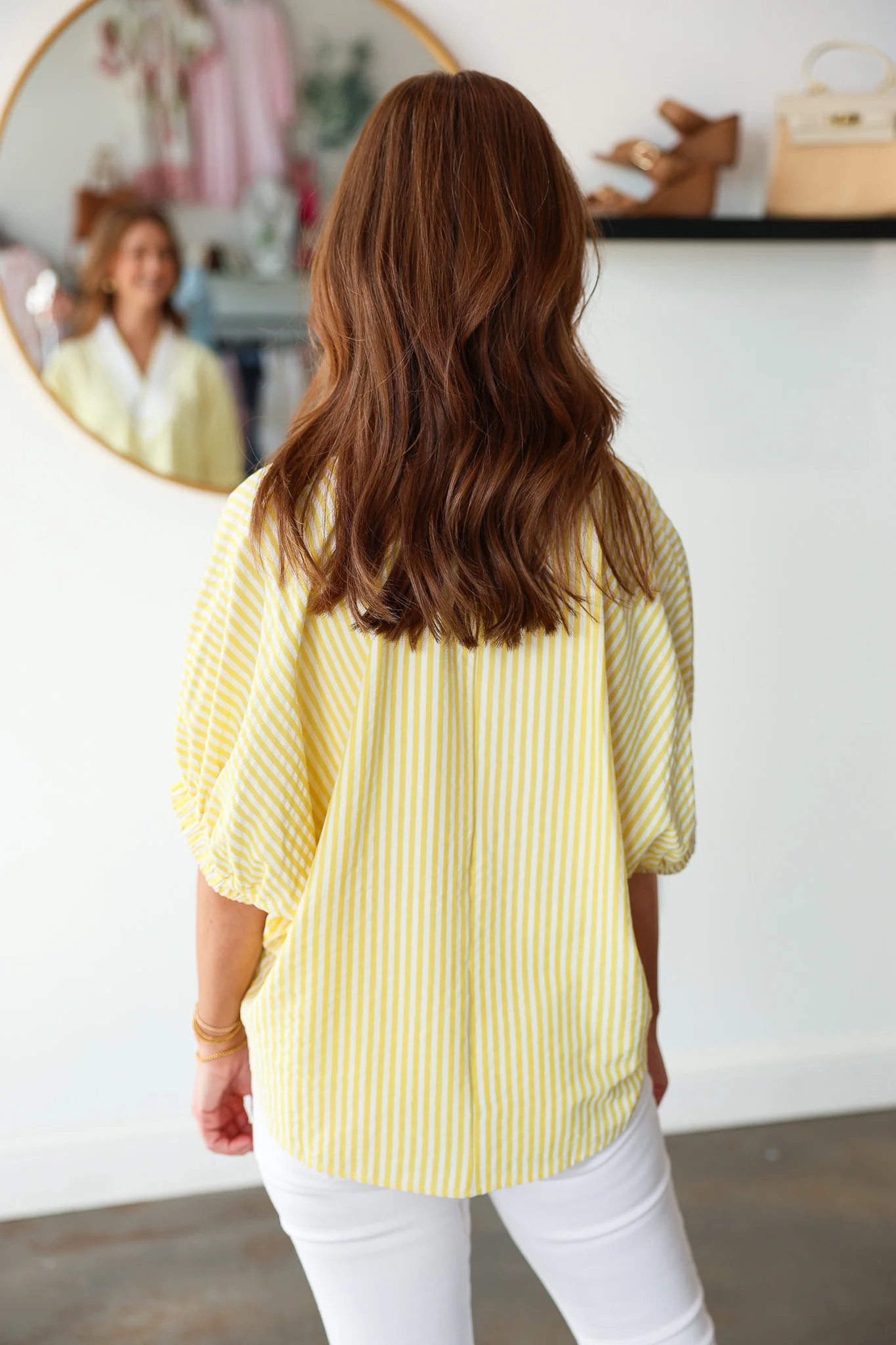 Contrast Trim Striped Top - Yellow - Image 7