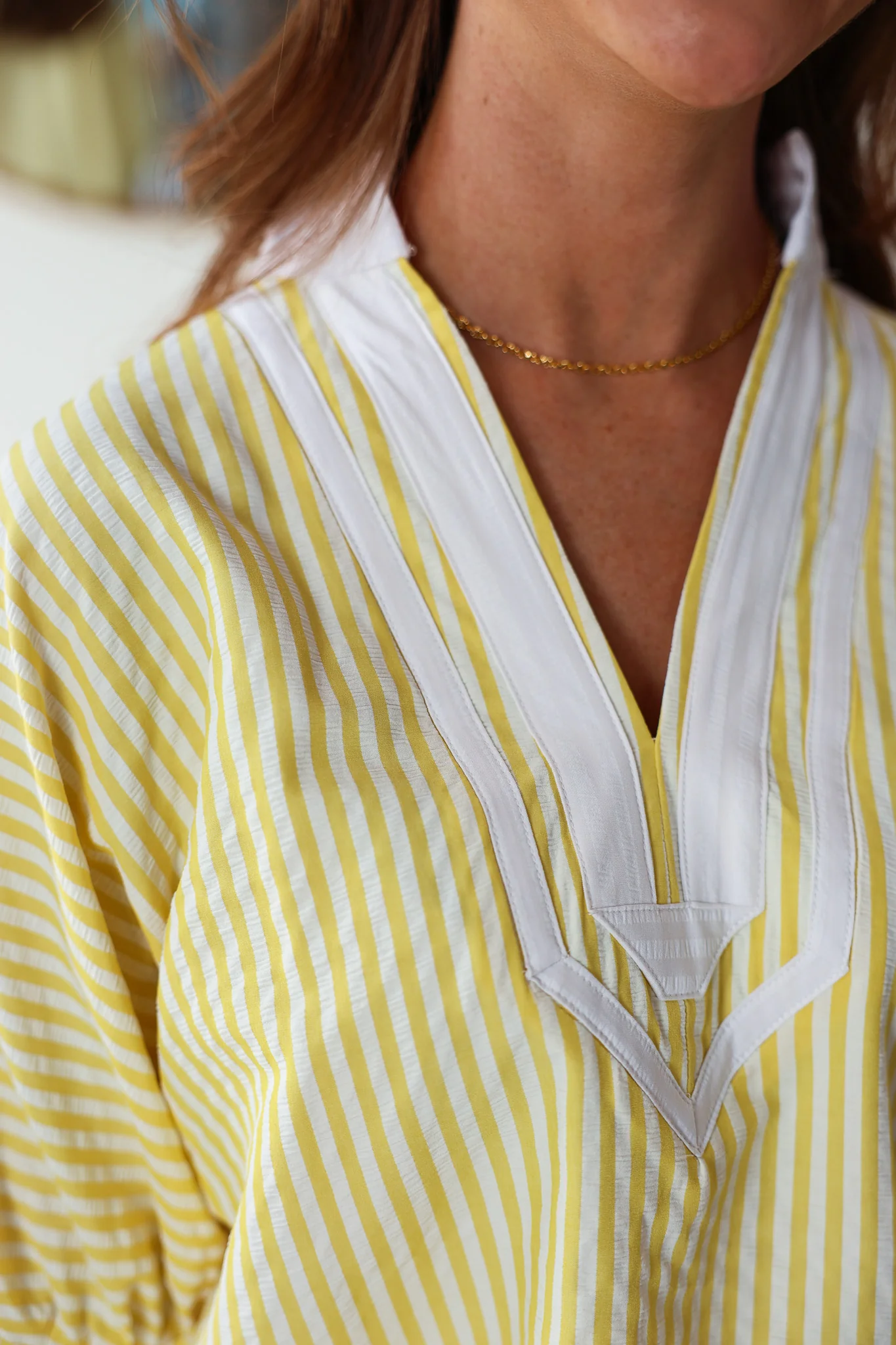 Contrast Trim Striped Top - Yellow - Image 8