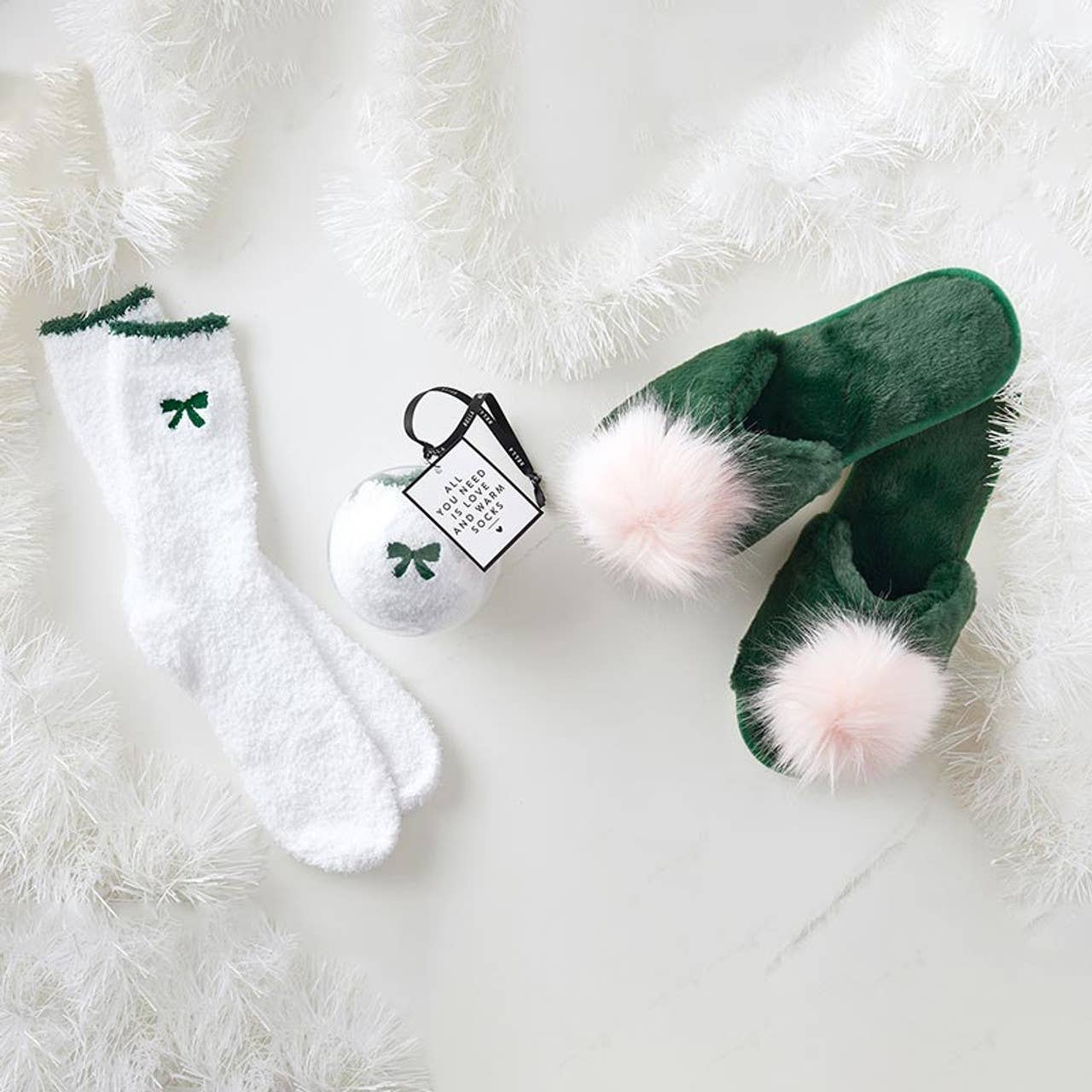 Cozy Socks - Green Bow - Image 2