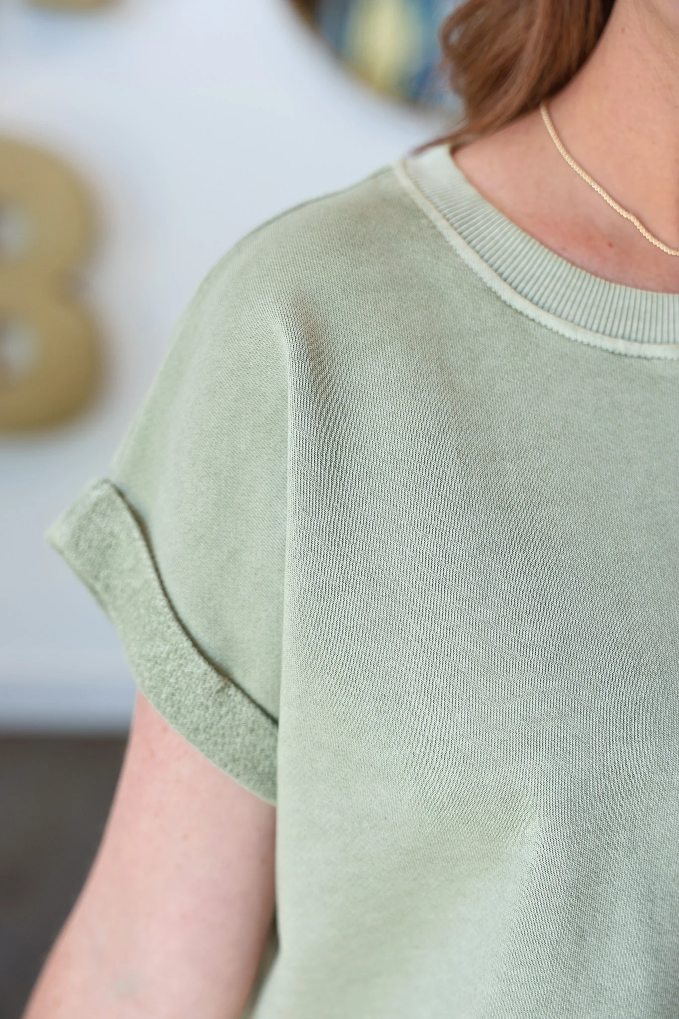 Cuffed Short Sleeve Top - Sage - Image 6