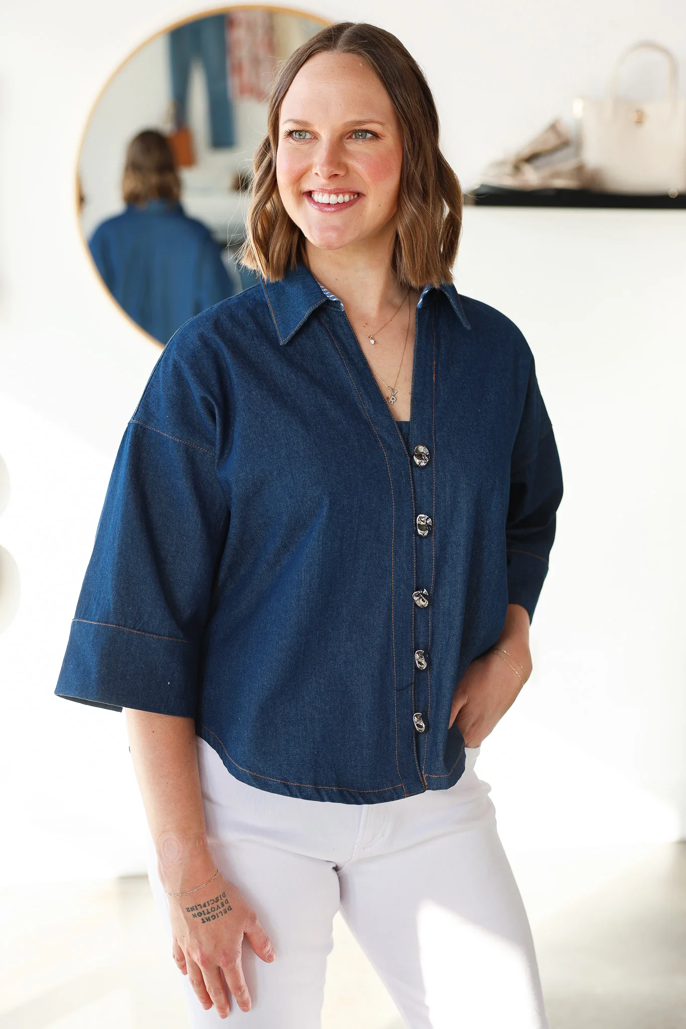 Denim Button Front Top - Image 4