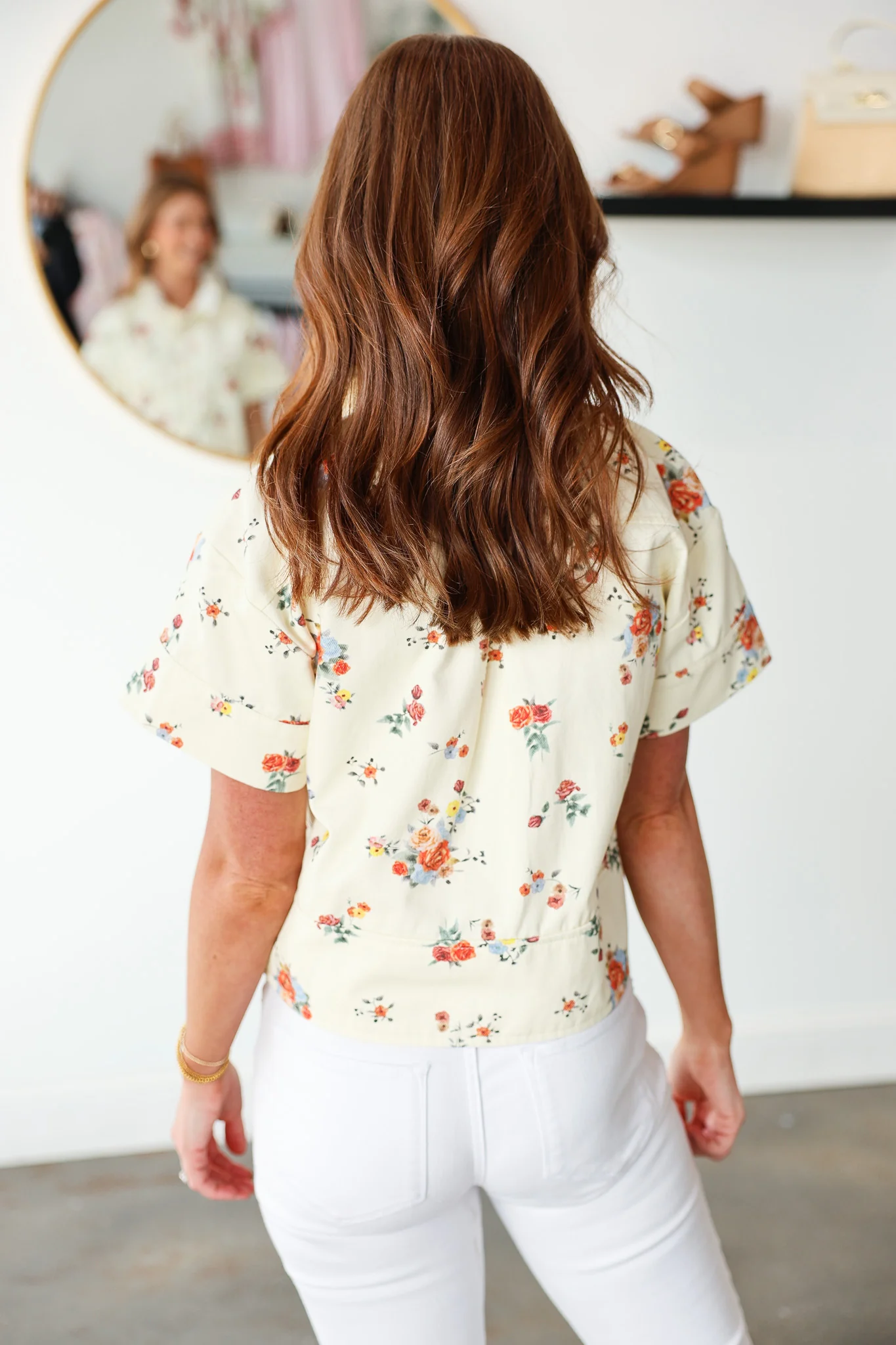 Denim Floral Top - Cream - Image 6