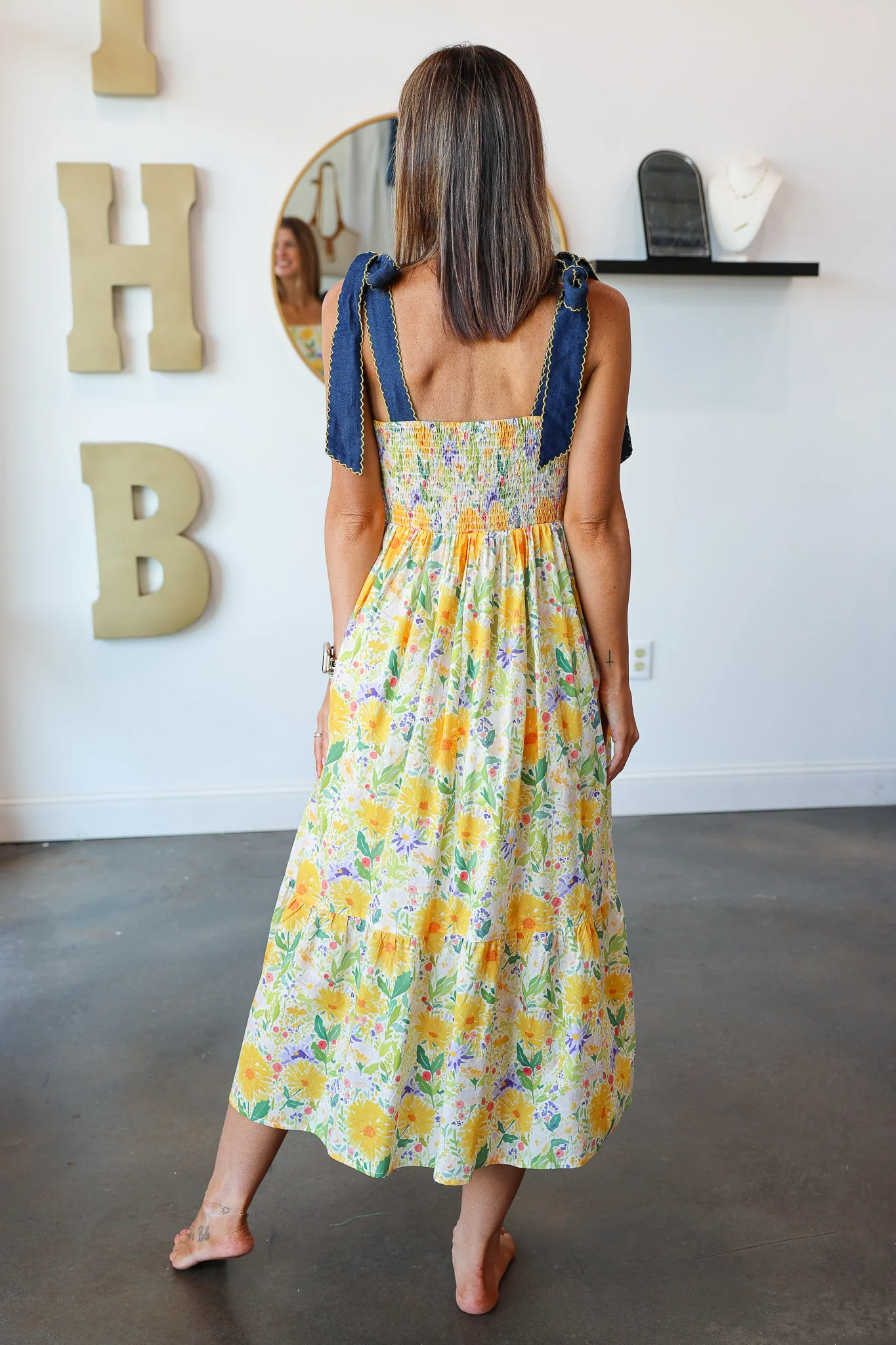 Denim Tie Shoulder Floral Maxi - Image 6