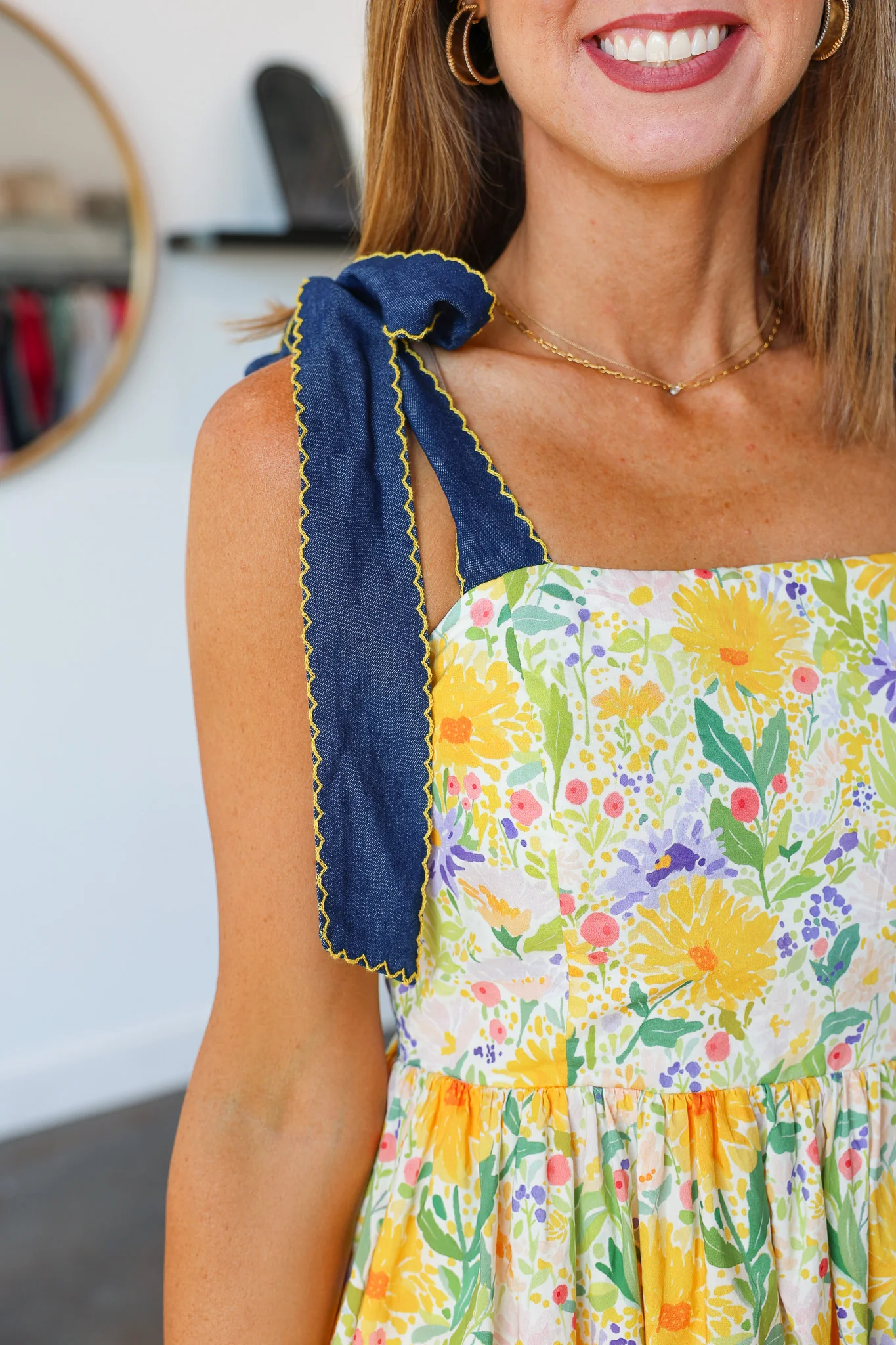 Denim Tie Shoulder Floral Maxi - Image 8
