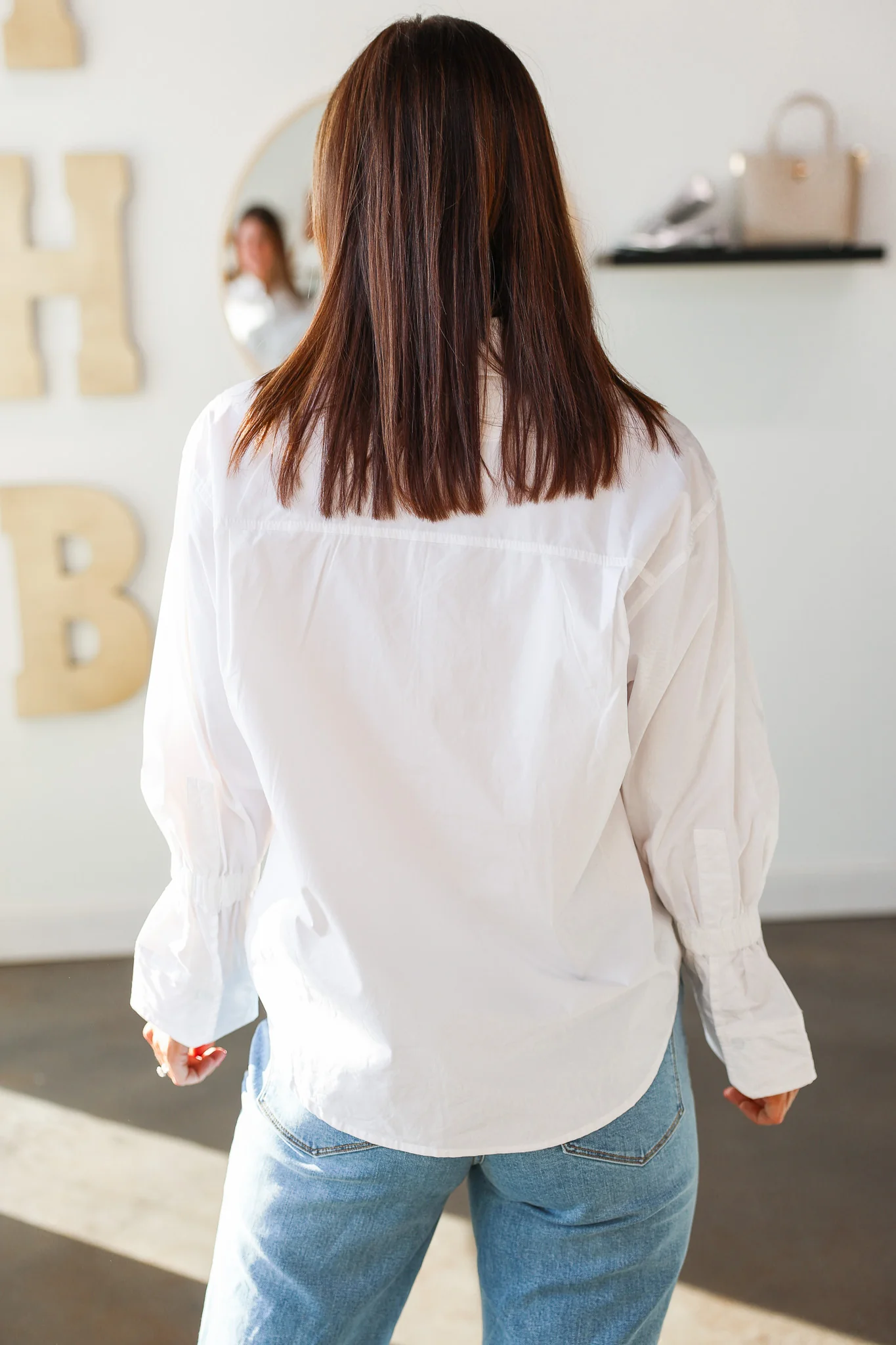 Elastic Sleeve Button Down - White - Image 5