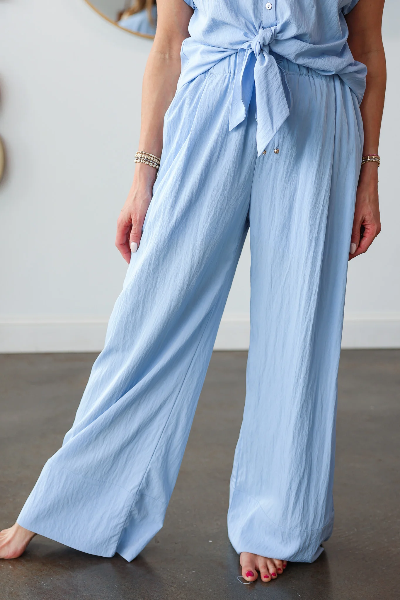 Elastic Waist Pants - Light Blue - Image 2