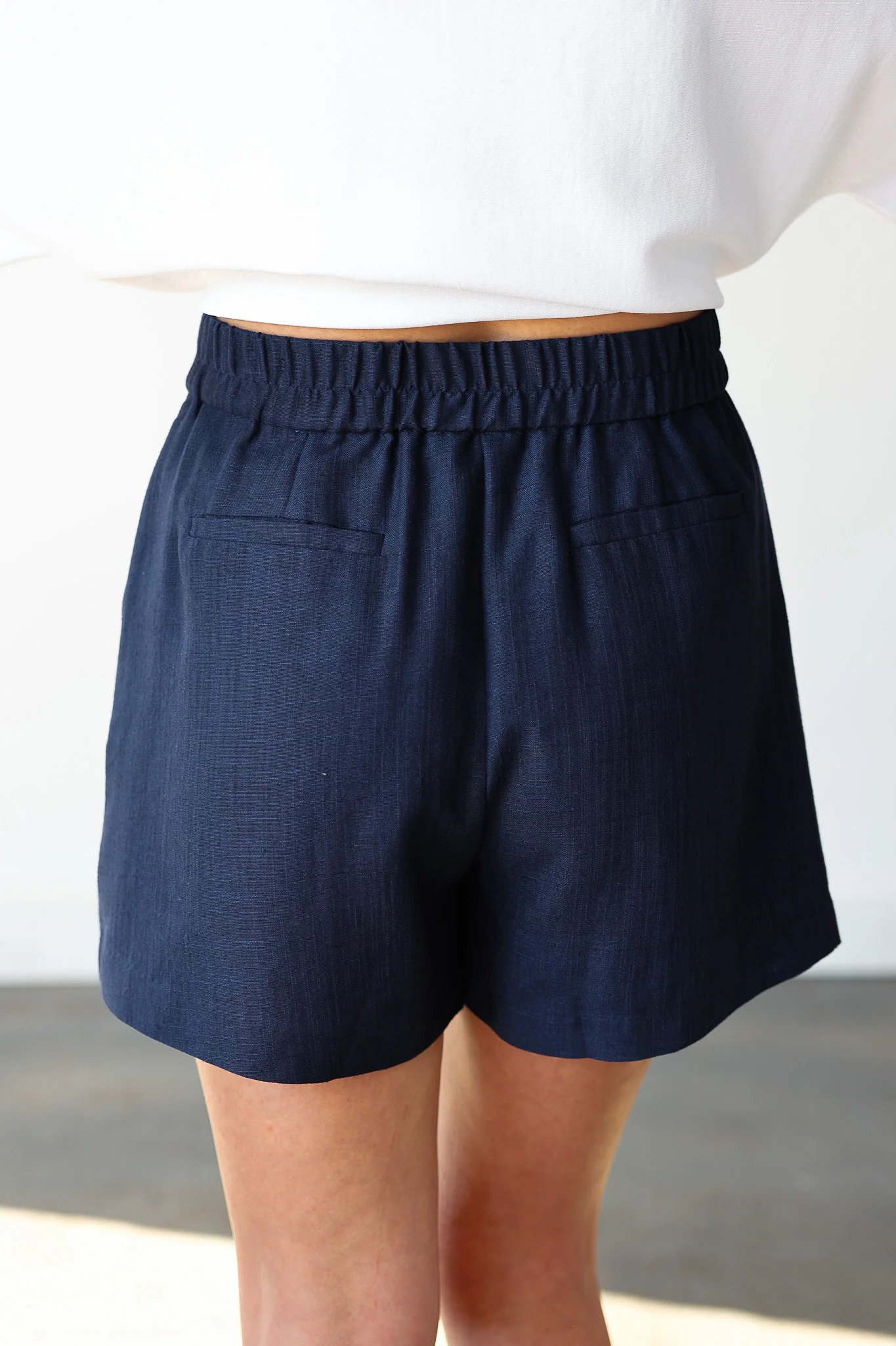 Elastic Waist Trouser Shorts - Navy - Image 3
