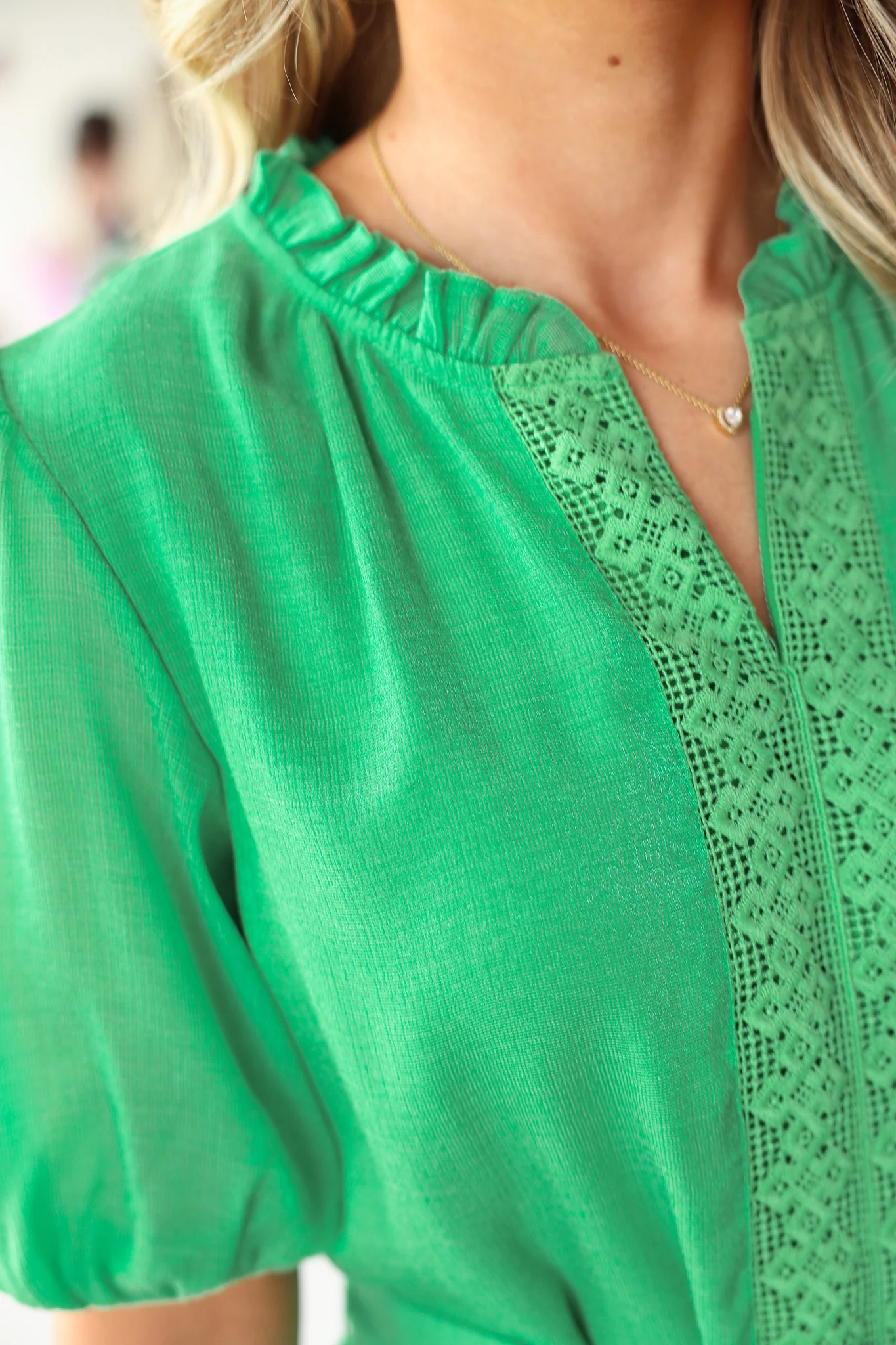 Embroidered Detail Tie Waist Dress - Green - Image 8