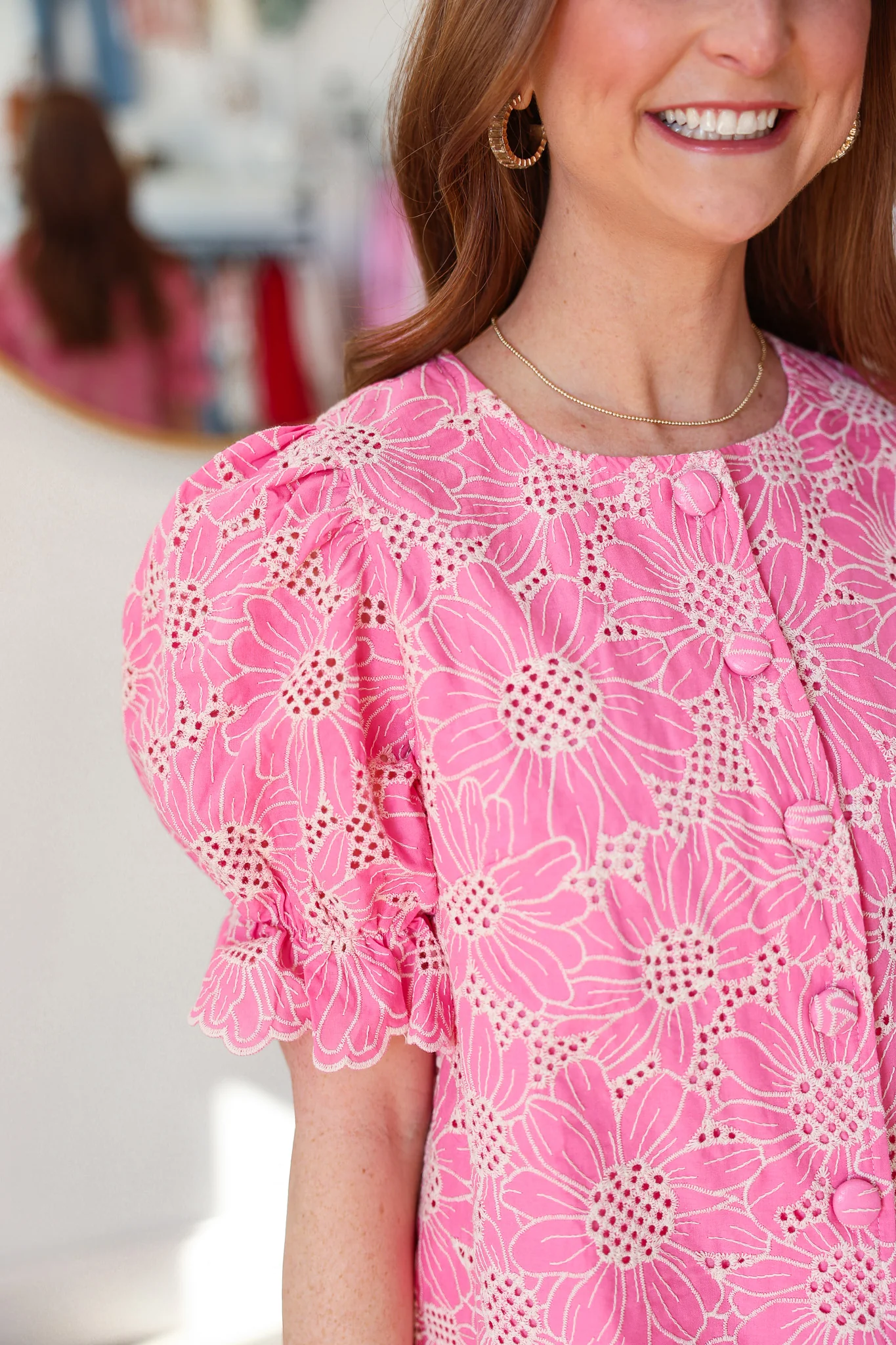 Embroidered Floral Top - Pink - Image 2