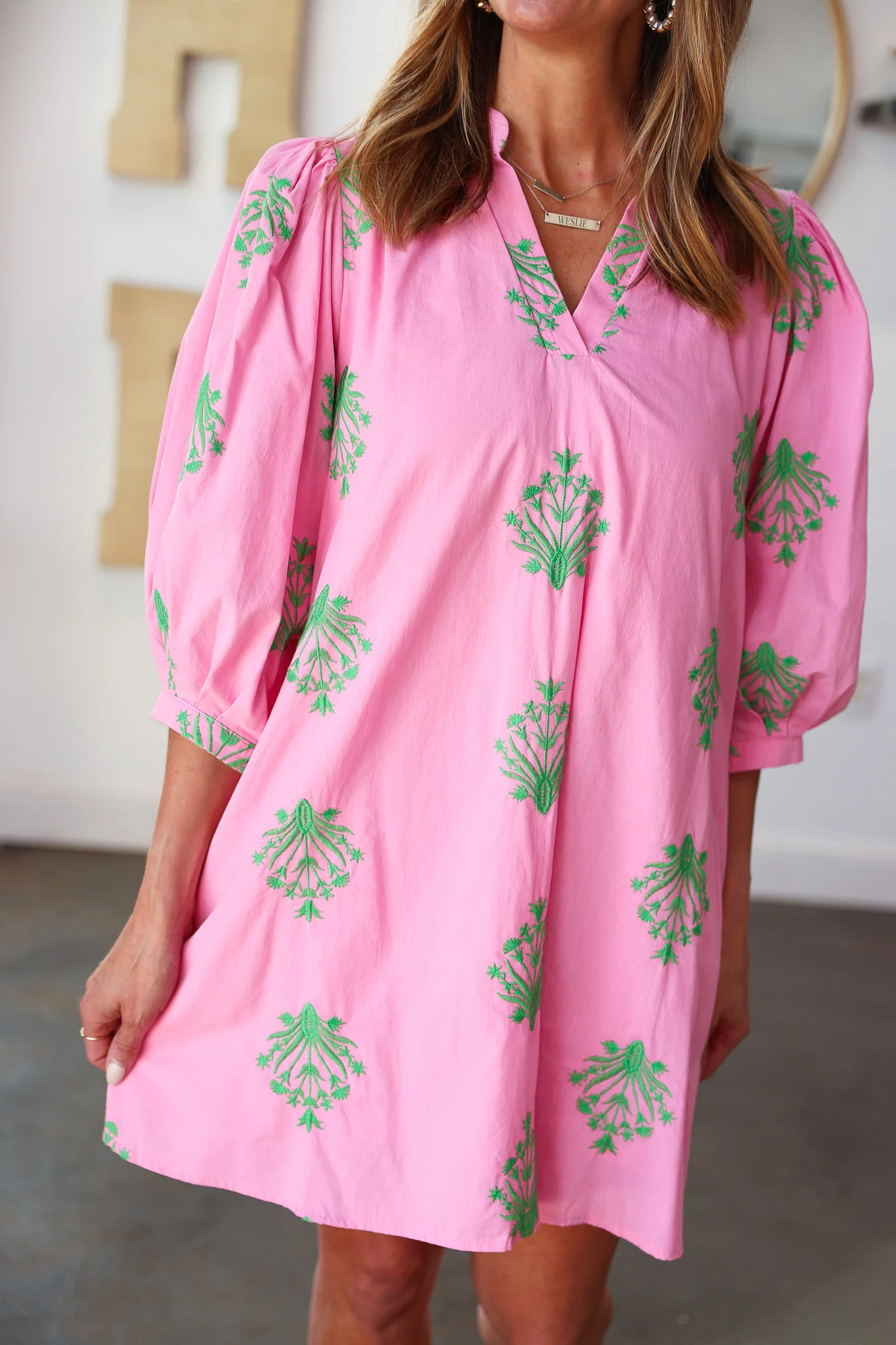 Embroidered Flowy Dress - Pink - Image 2