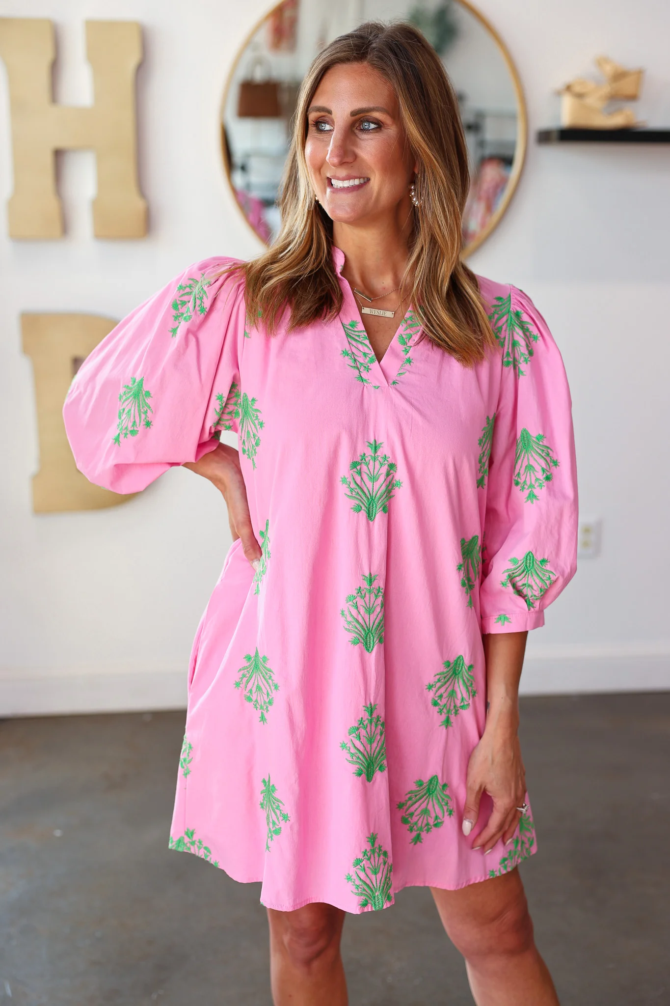 Embroidered Flowy Dress - Pink - Image 3