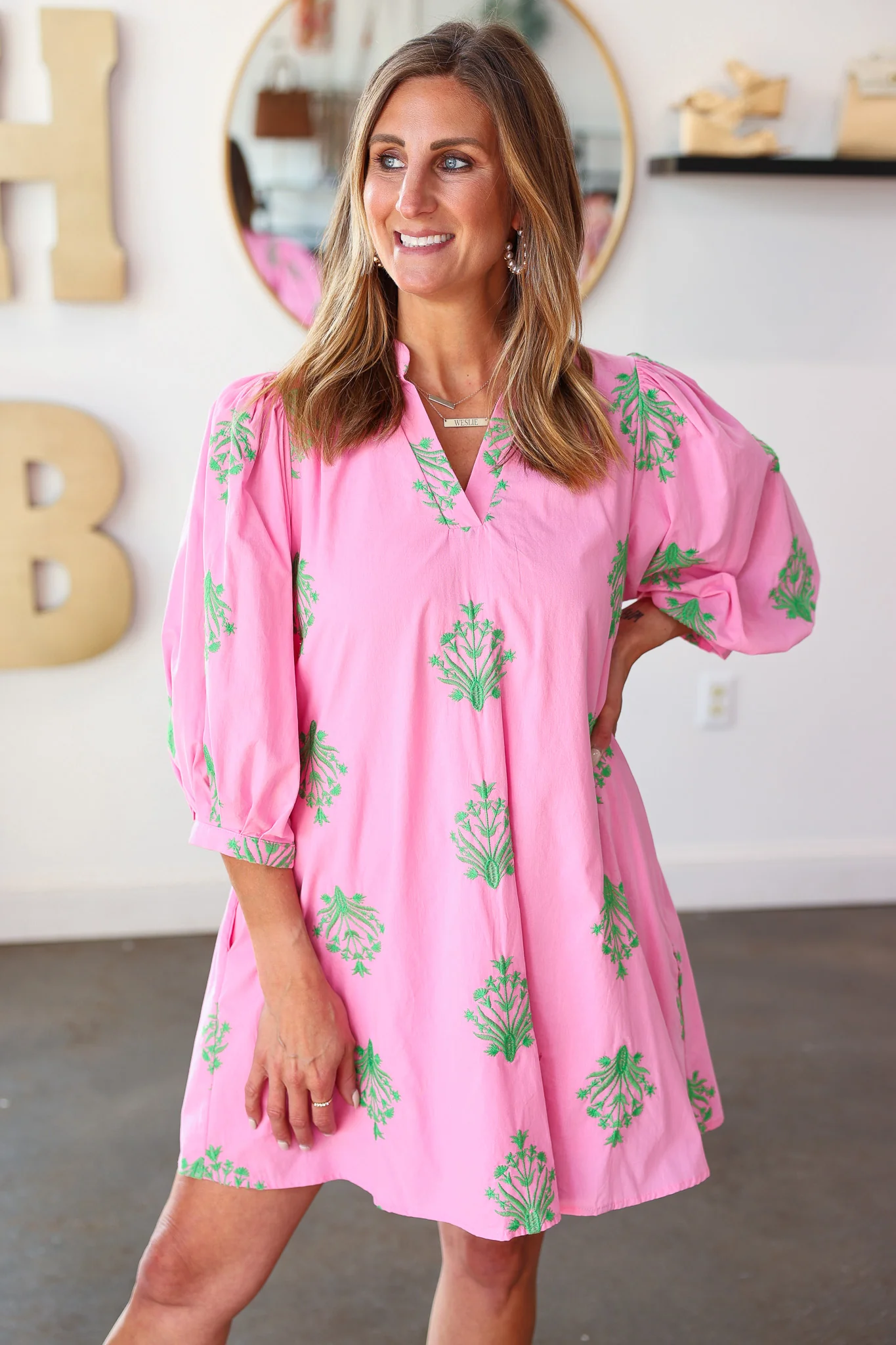 Embroidered Flowy Dress - Pink - Image 4