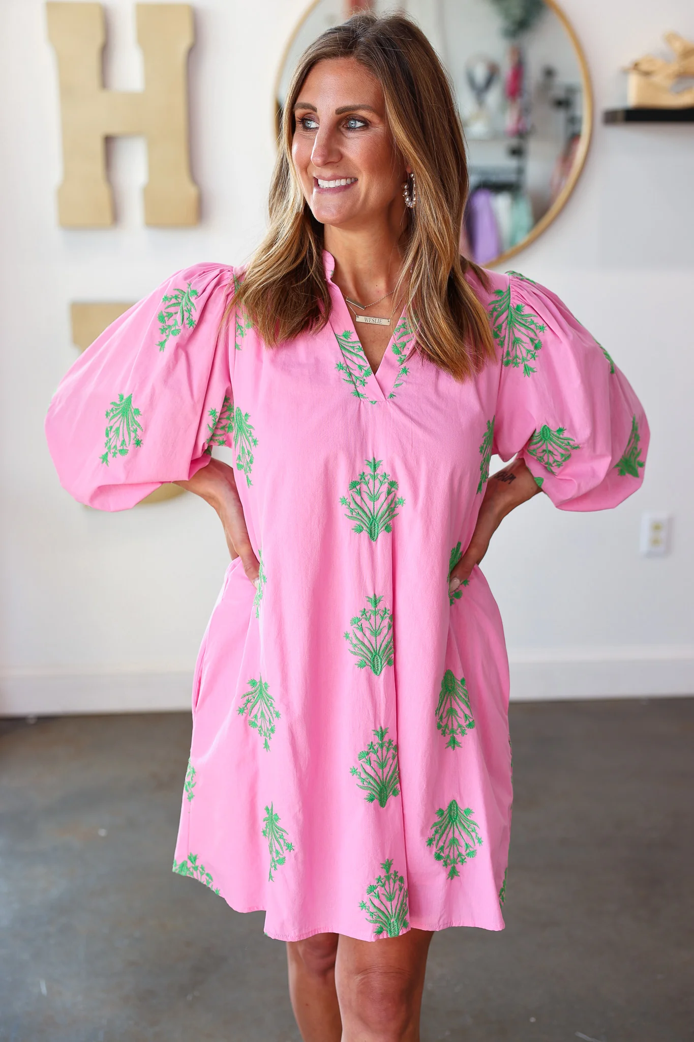 Embroidered Flowy Dress - Pink - Image 5
