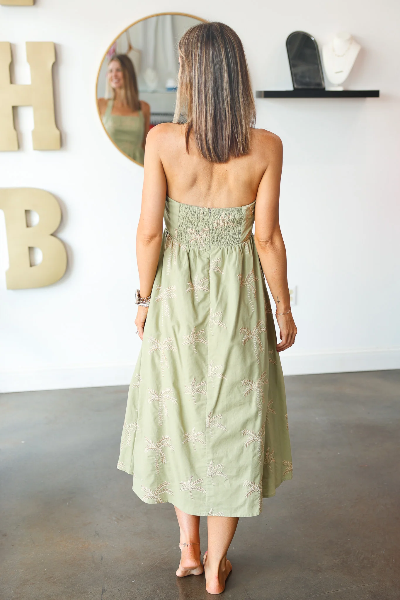 Embroidered Halter Midi Dress - Olive - Image 5