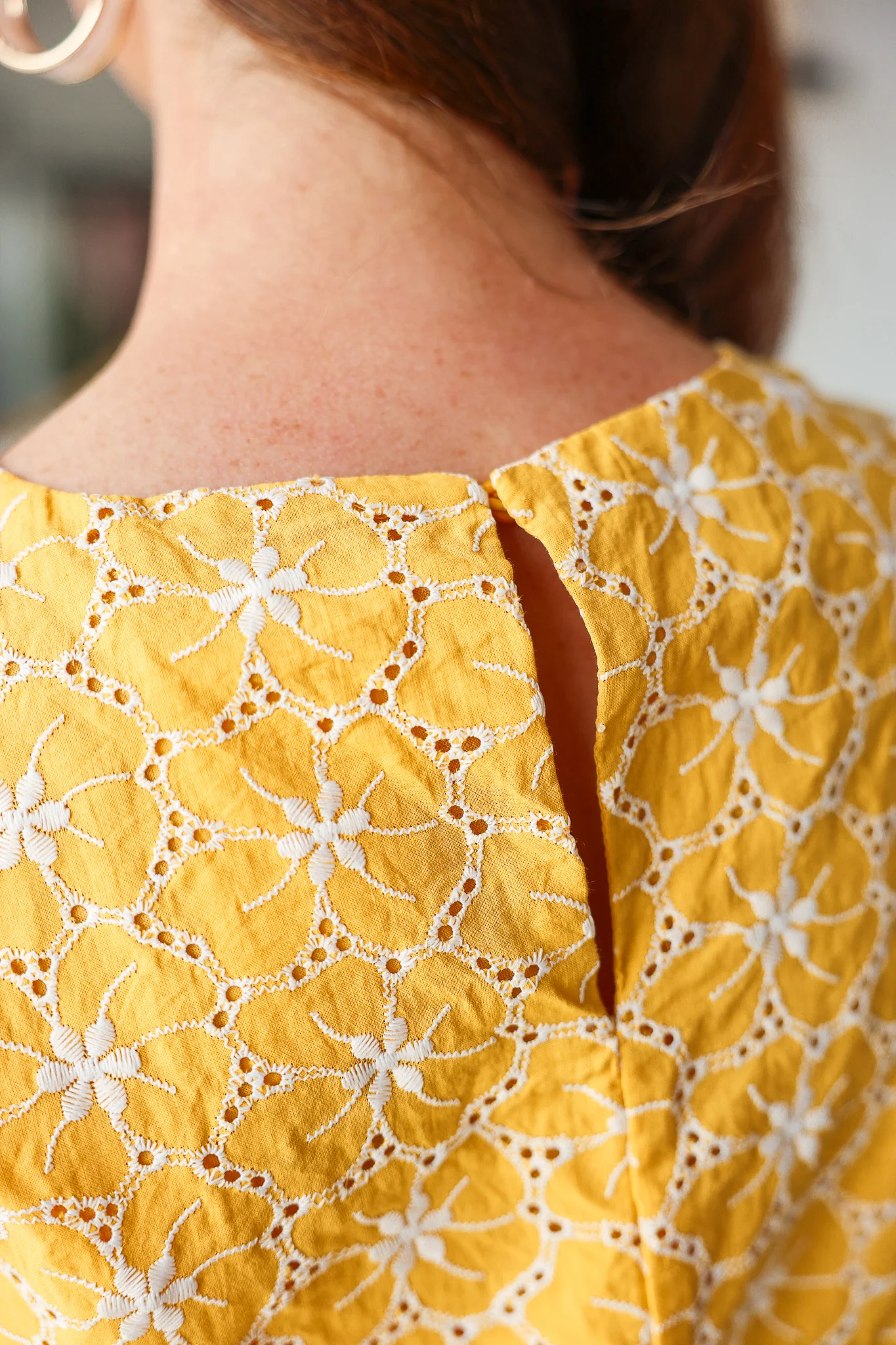 Embroidered Lace Trim Top - Yellow - Image 7