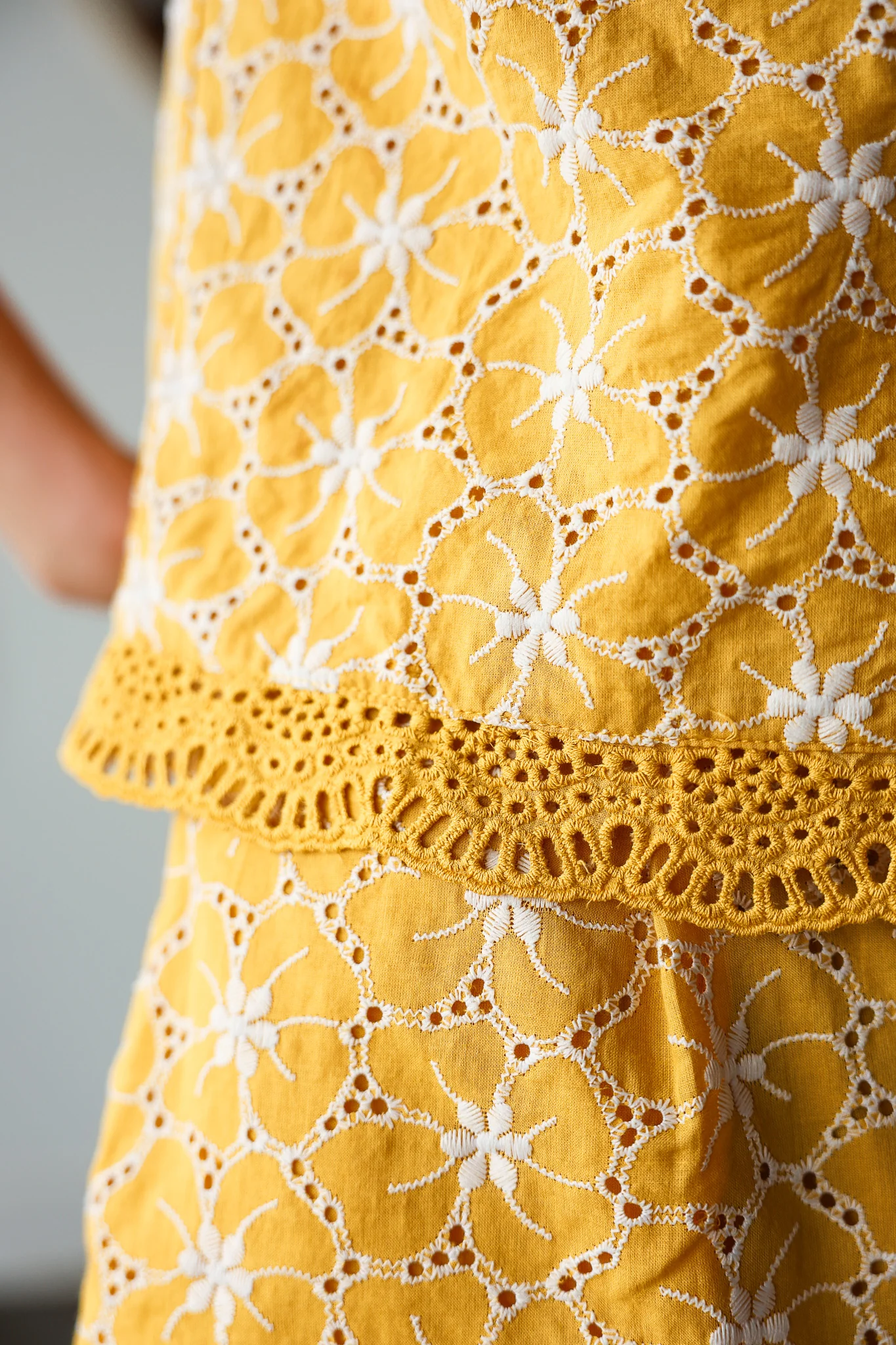 Embroidered Lace Trim Top - Yellow - Image 9
