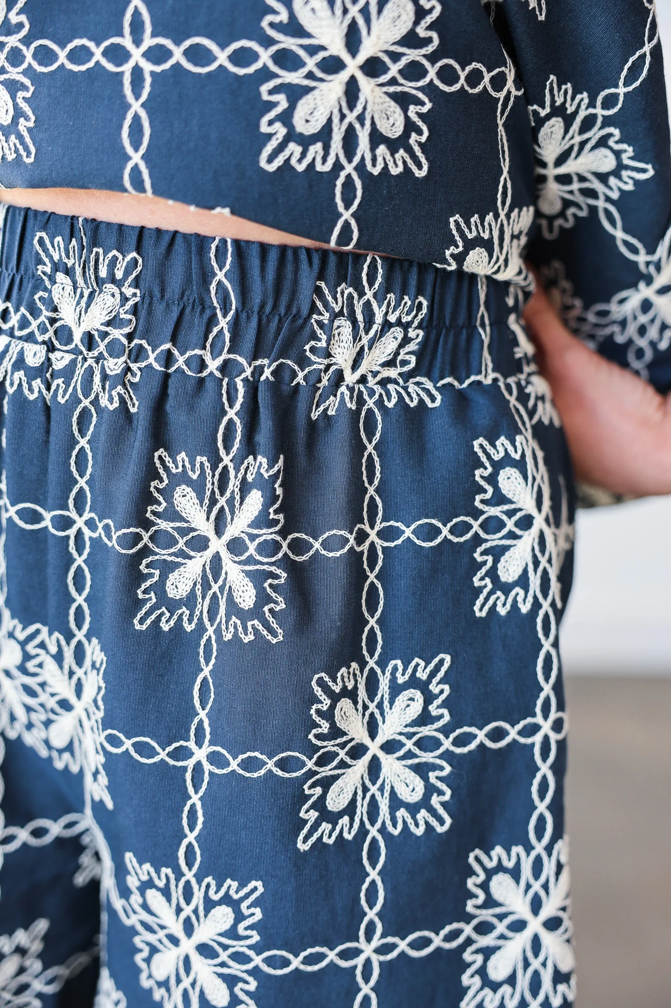 Embroidered Pattern Shorts - Navy - Image 3