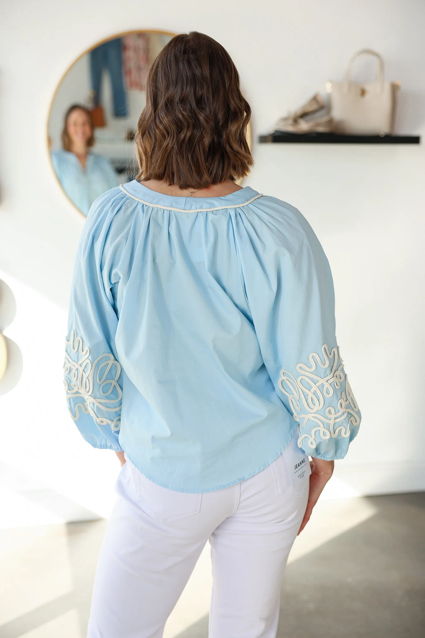 Embroidered Sleeve Top - Baby Blue - Image 8