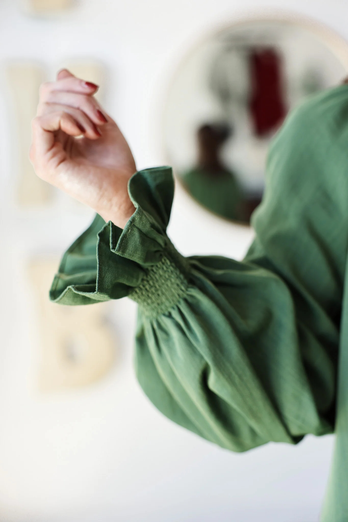 Embroidered Sleeve Top - Olive - Image 7