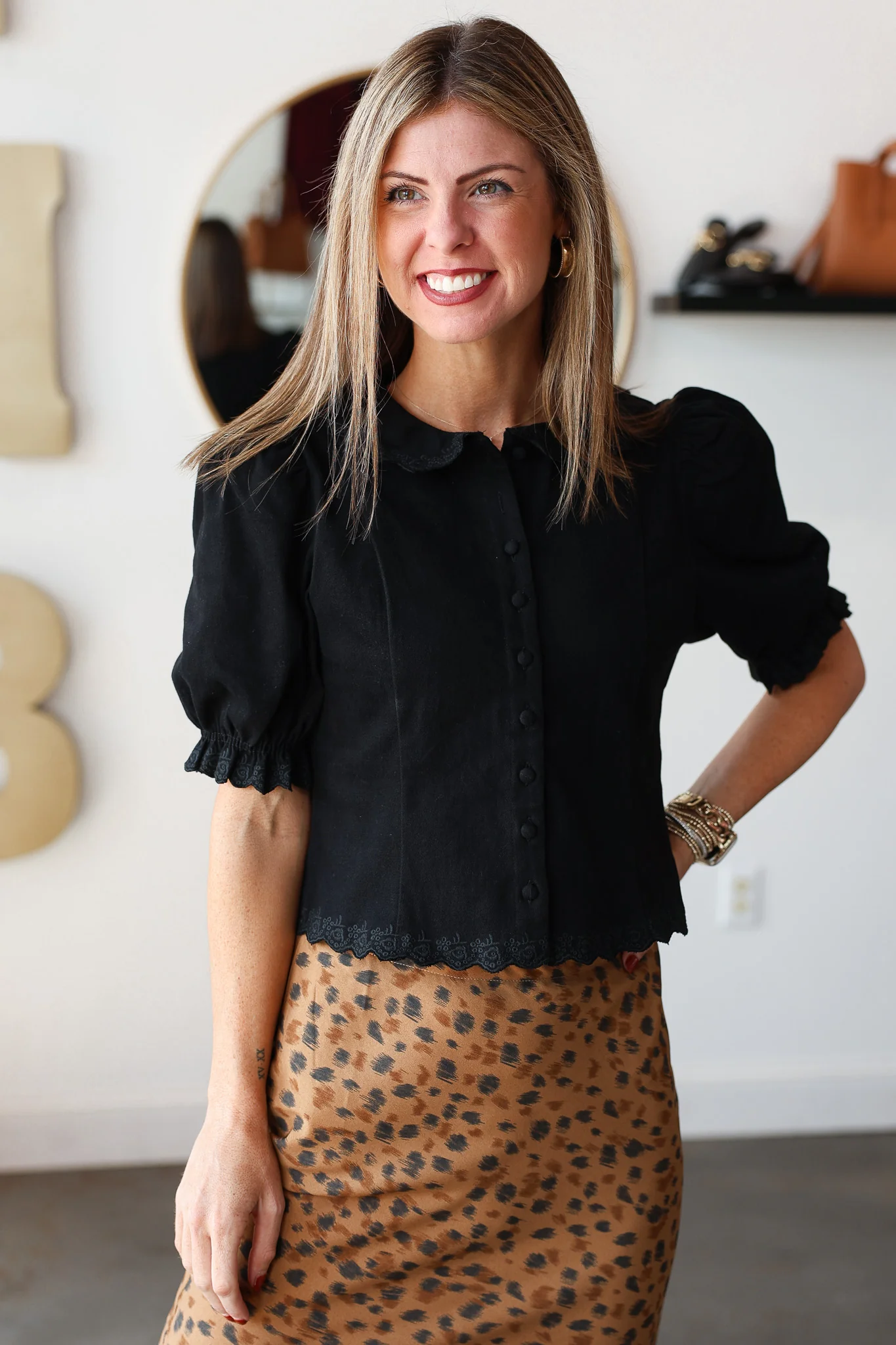 Embroidered Trim Detail Top - Black - Image 3