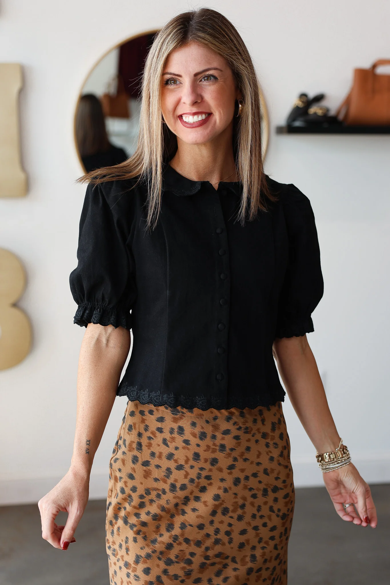 Embroidered Trim Detail Top - Black - Image 4