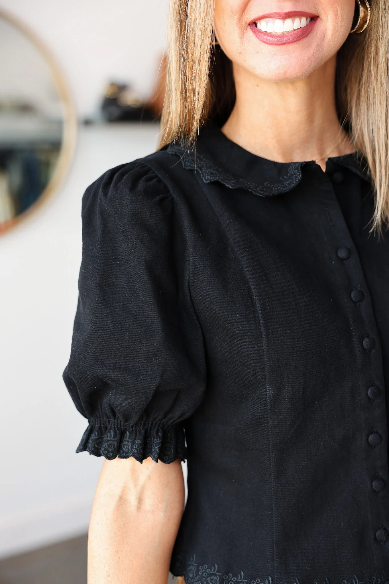 Embroidered Trim Detail Top - Black - Image 7
