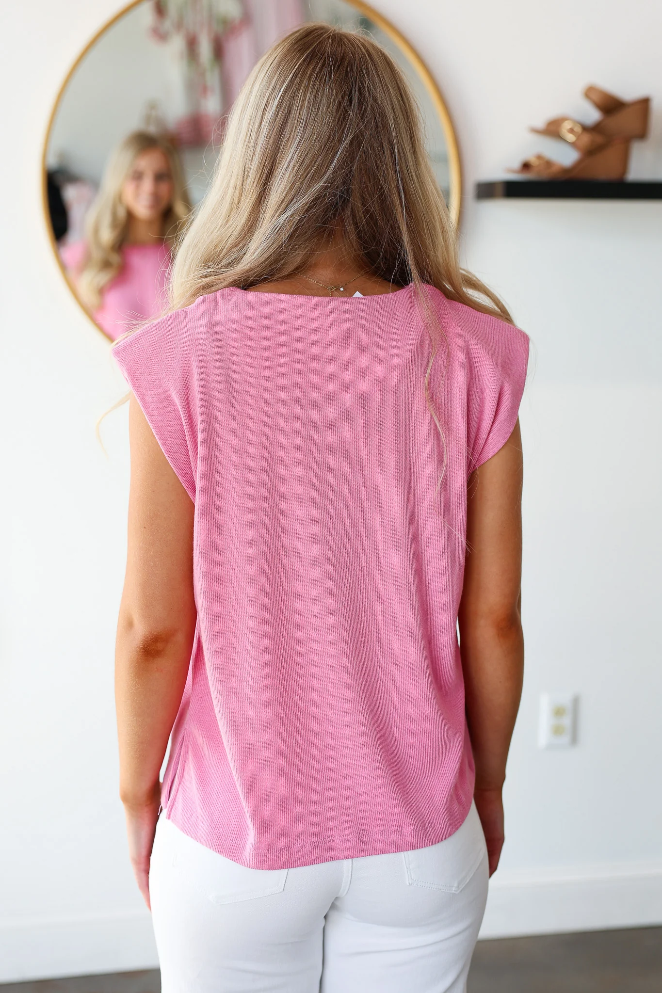 Knit Cap Sleeve Top - Pink - Image 7