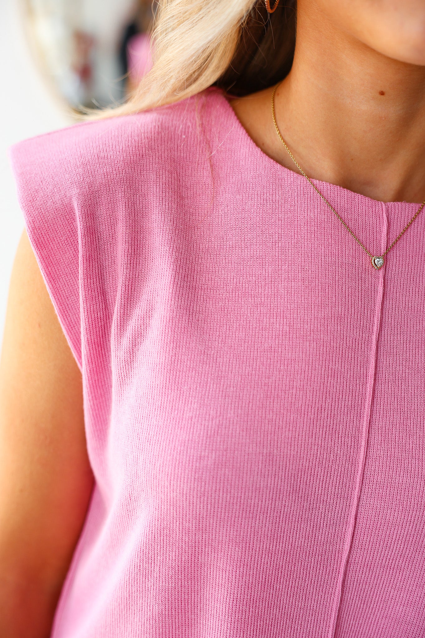 Knit Cap Sleeve Top - Pink - Image 8