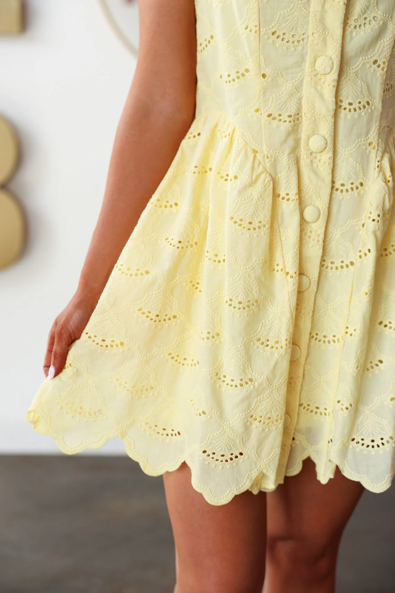 Eyelet Button Front Dress - Lemon - Image 6
